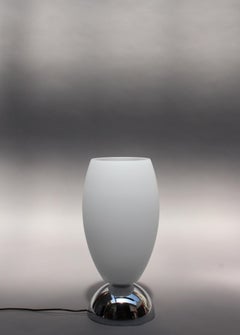 Fine French Art Deco Chrome and White Glass Table Lamp by Perzel