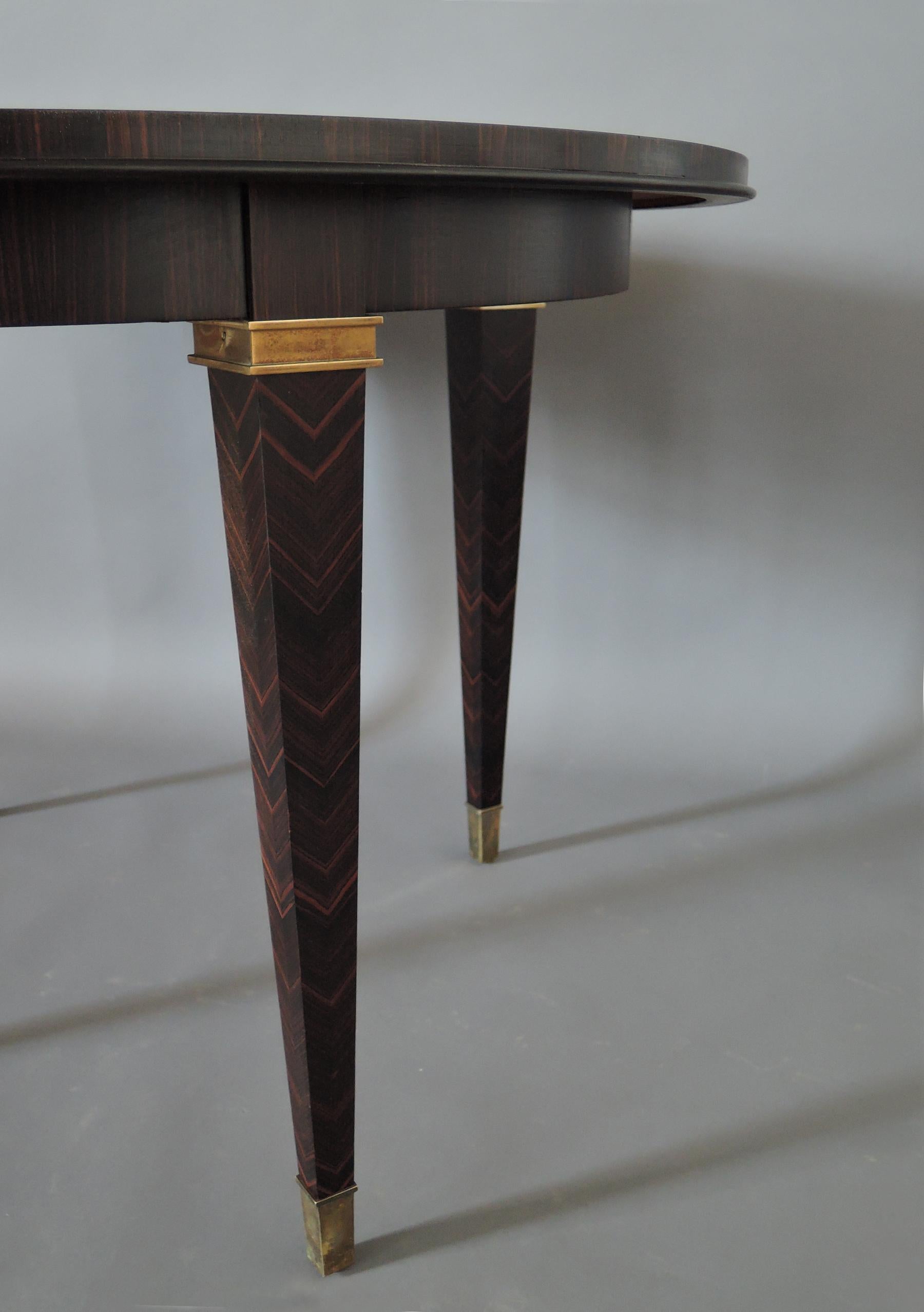 Fine French Art Deco Extendable Macassar Ebony Round Table by Dominique 6