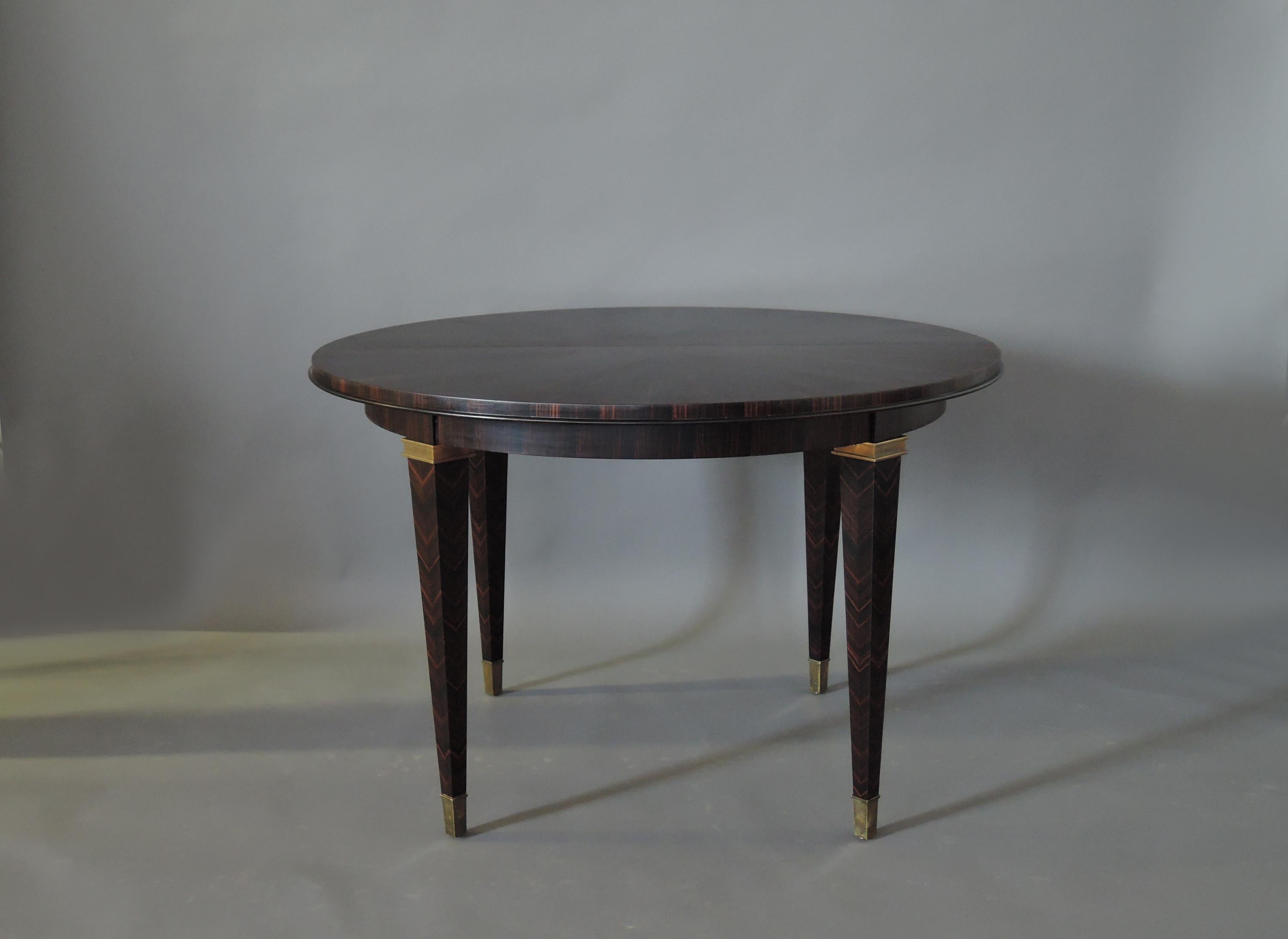Fine French Art Deco Extendable Macassar Ebony Round Table by Dominique 1