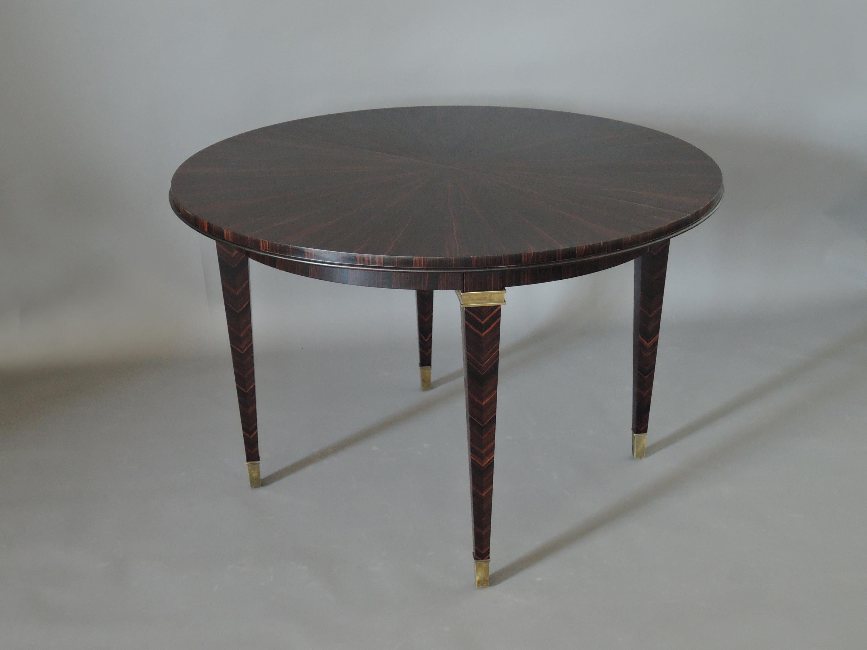 Fine French Art Deco Extendable Macassar Ebony Round Table by Dominique 2