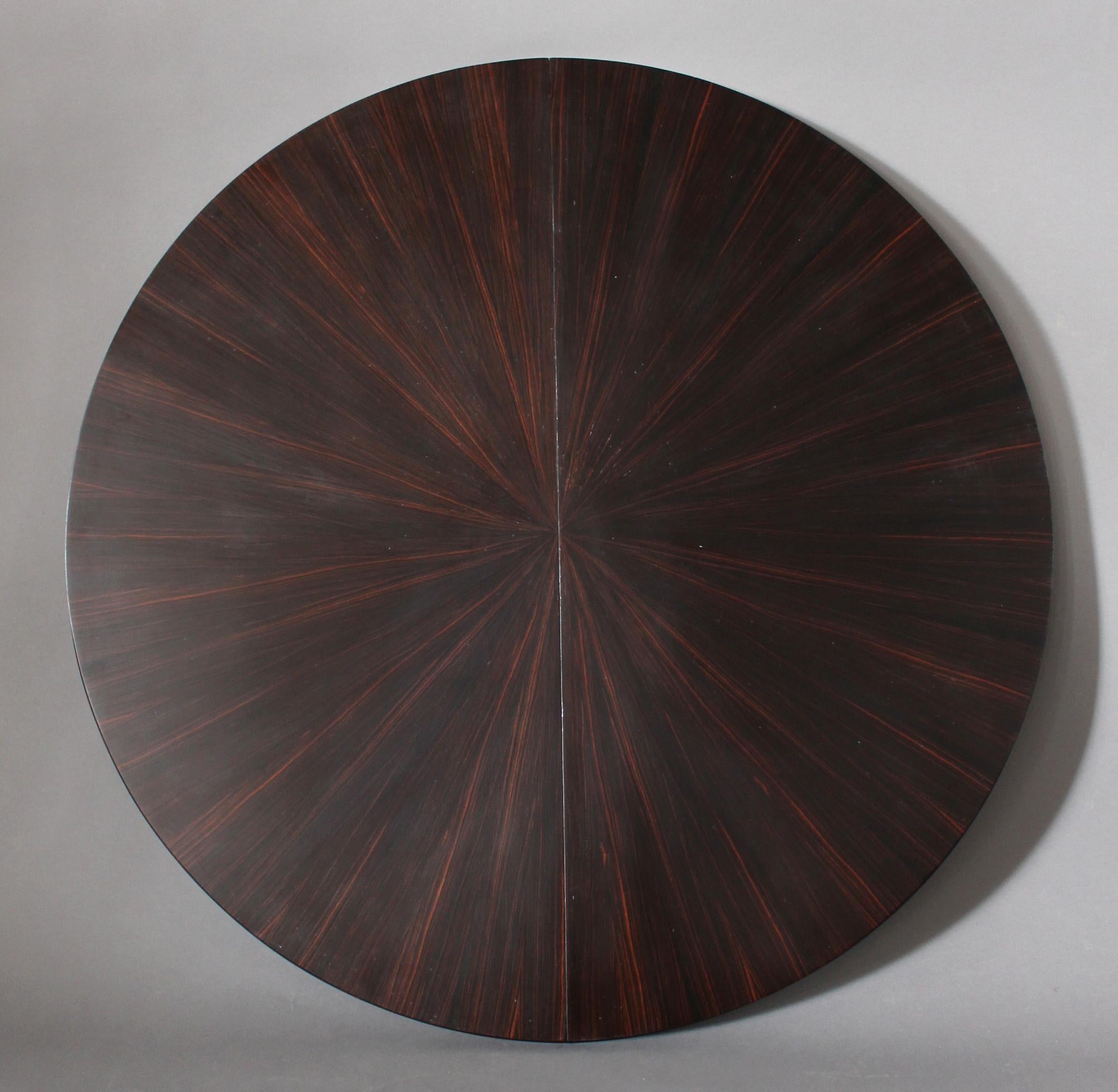 Fine French Art Deco Extendable Macassar Ebony Round Table by Dominique 3
