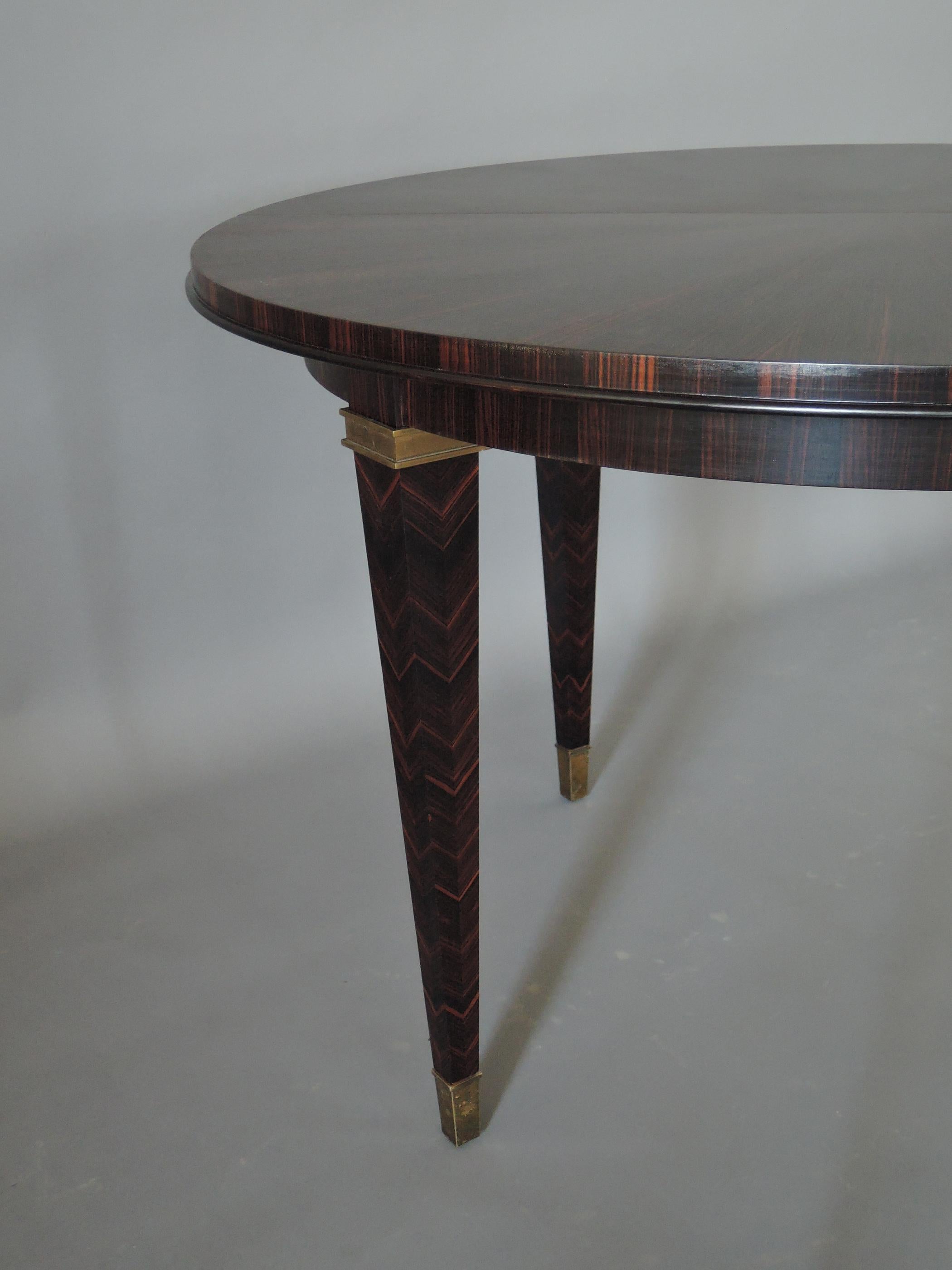 Fine French Art Deco Extendable Macassar Ebony Round Table by Dominique 4
