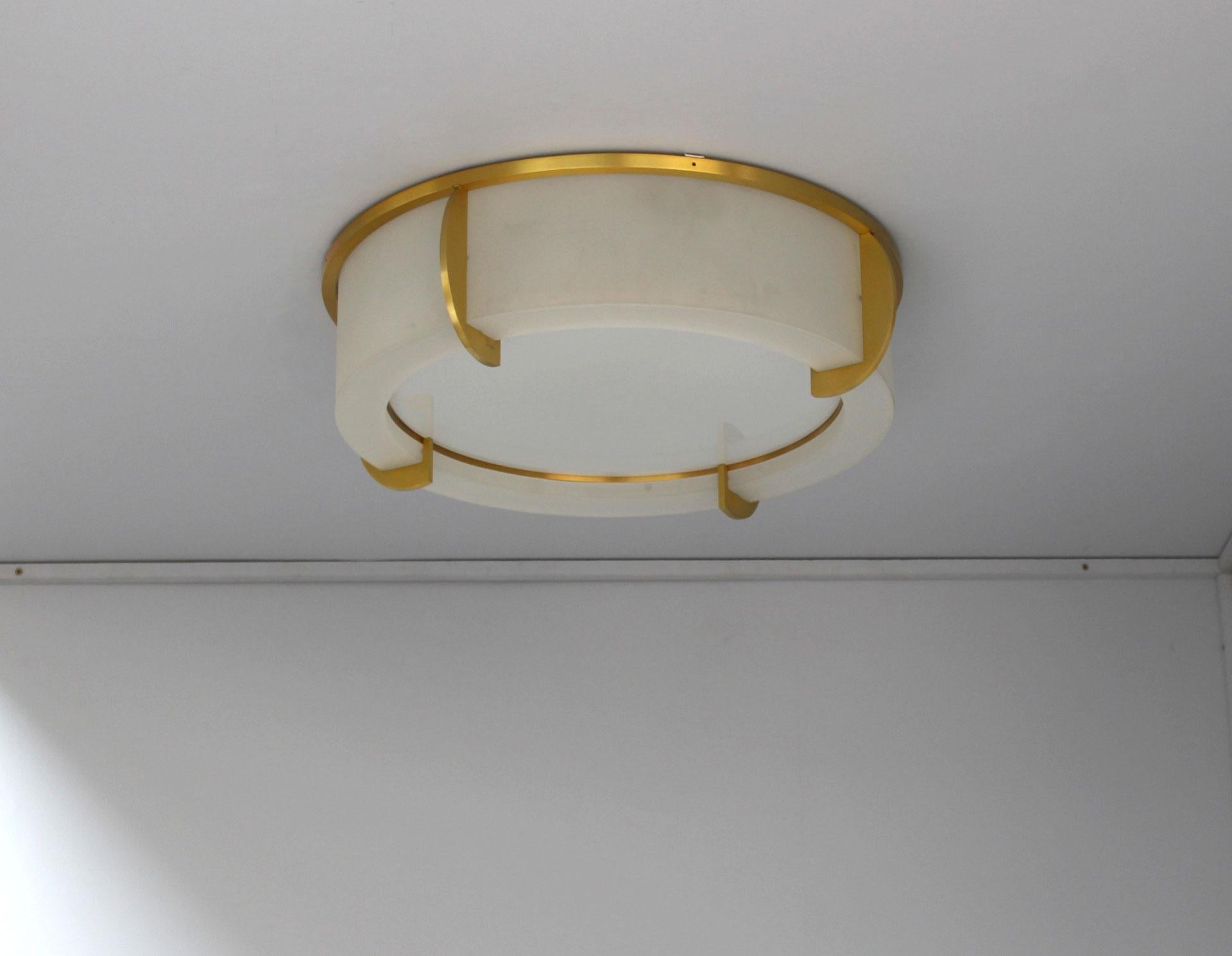 Fine French Art Deco Glass and Bronze Ceiling Light by Jean Perzel In Good Condition For Sale In Long Island City, NY
