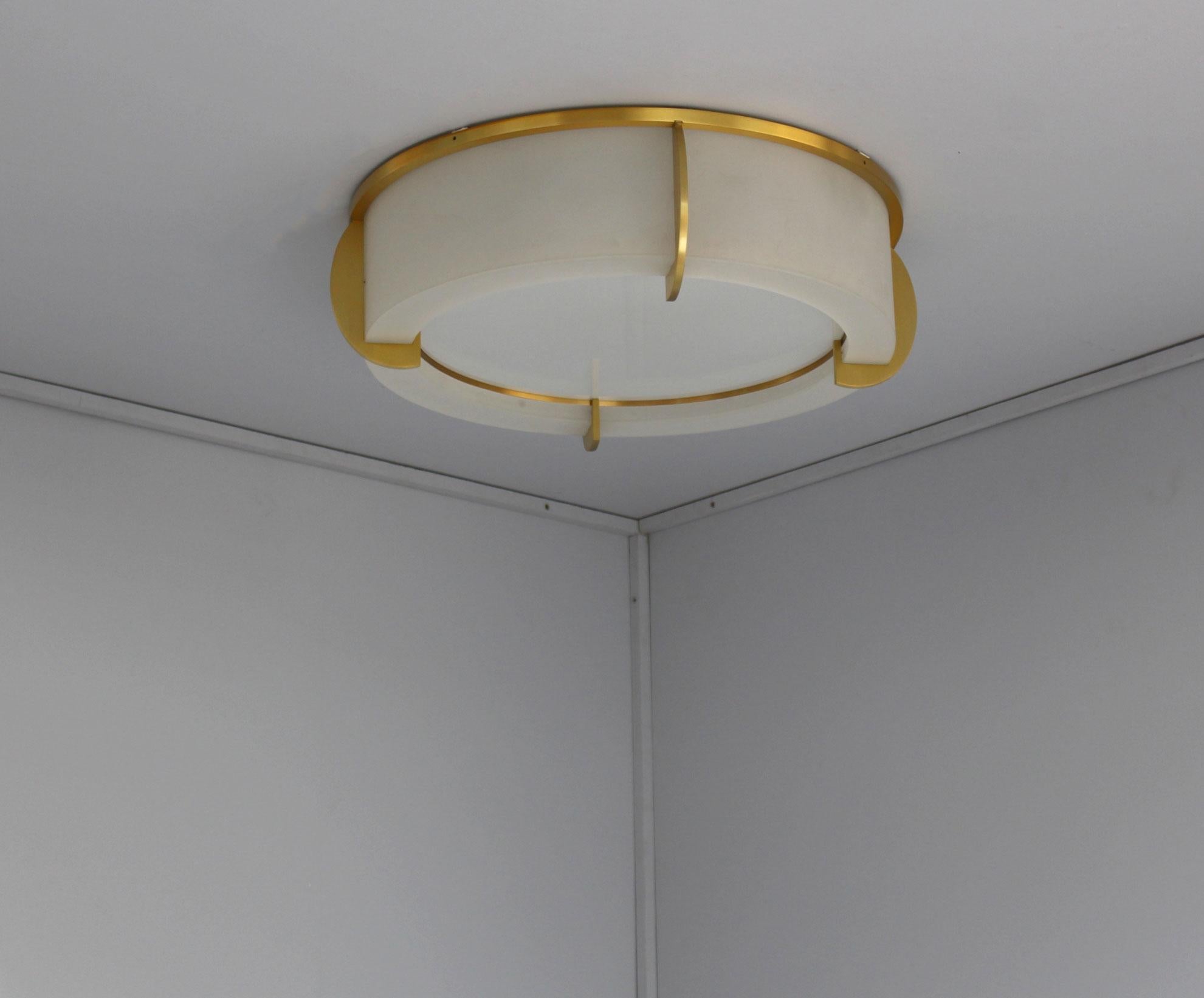 Fine French Art Deco Glass and Bronze Ceiling Light by Jean Perzel For Sale 1