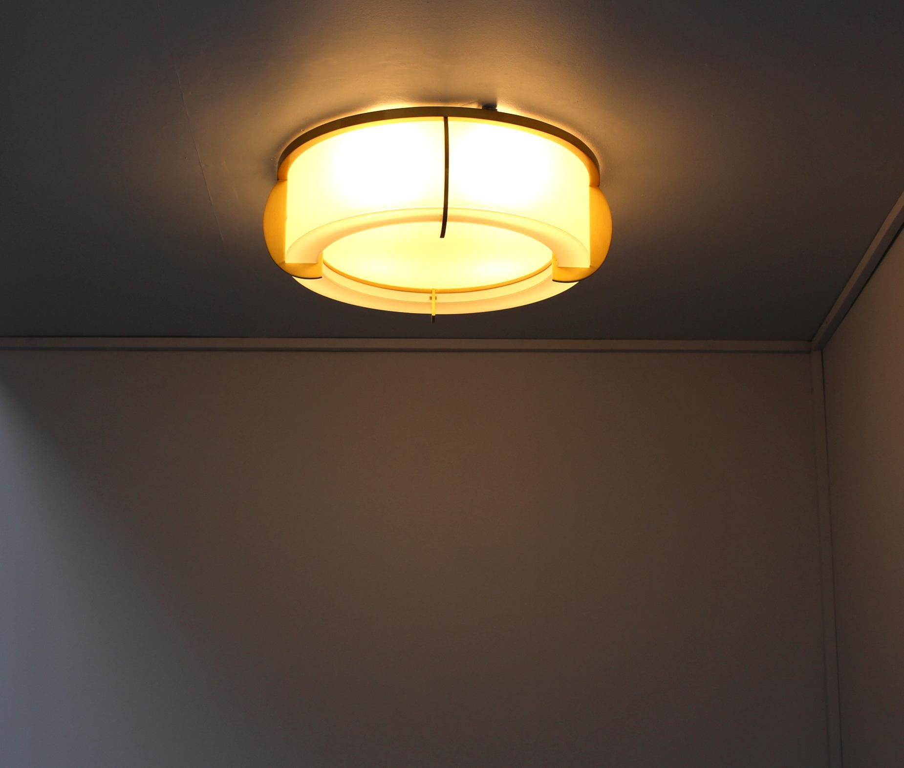 Mid-20th Century Fine French Art Deco Glass and Bronze Ceiling Light by Jean Perzel For Sale
