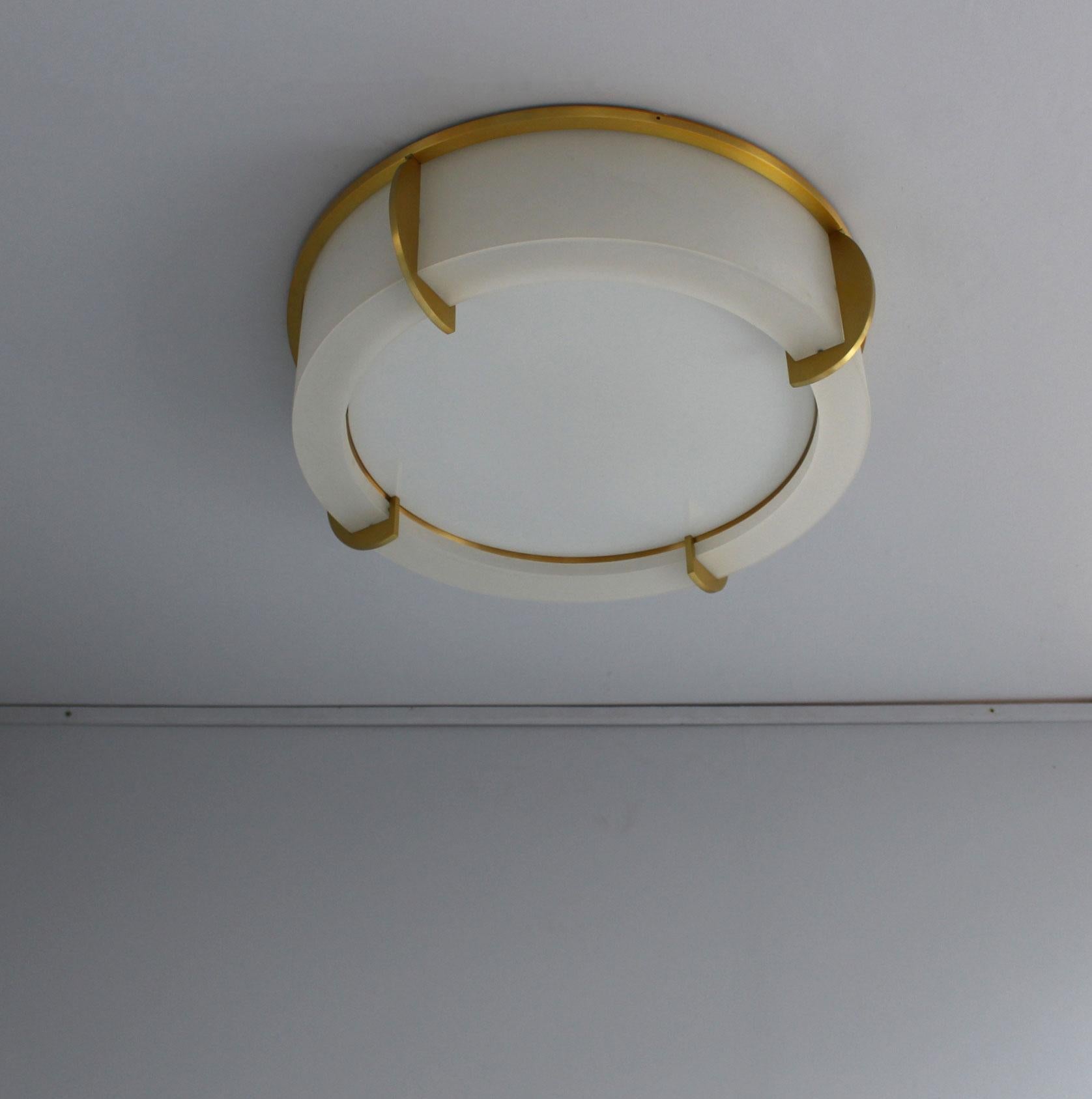 Fine French Art Deco Glass and Bronze Ceiling Light by Jean Perzel For Sale 3