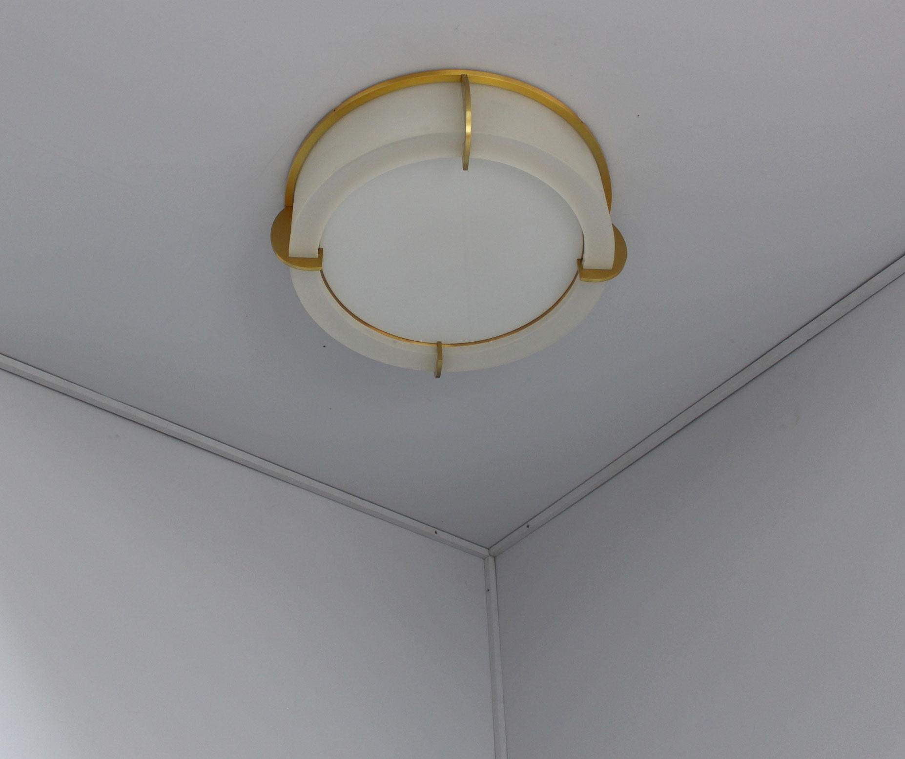 Fine French Art Deco Glass and Bronze Ceiling Light by Jean Perzel For Sale 5