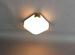 Fine French Art Deco Glass and Bronze Square Ceiling or Wall Light by Perzel