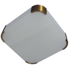 Fine French Art Deco Glass and Bronze Square Ceiling or Wall Light by Perzel