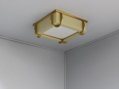 Fine French Art Deco Glass and Bronze Square Flush Mount by Jean Perzel