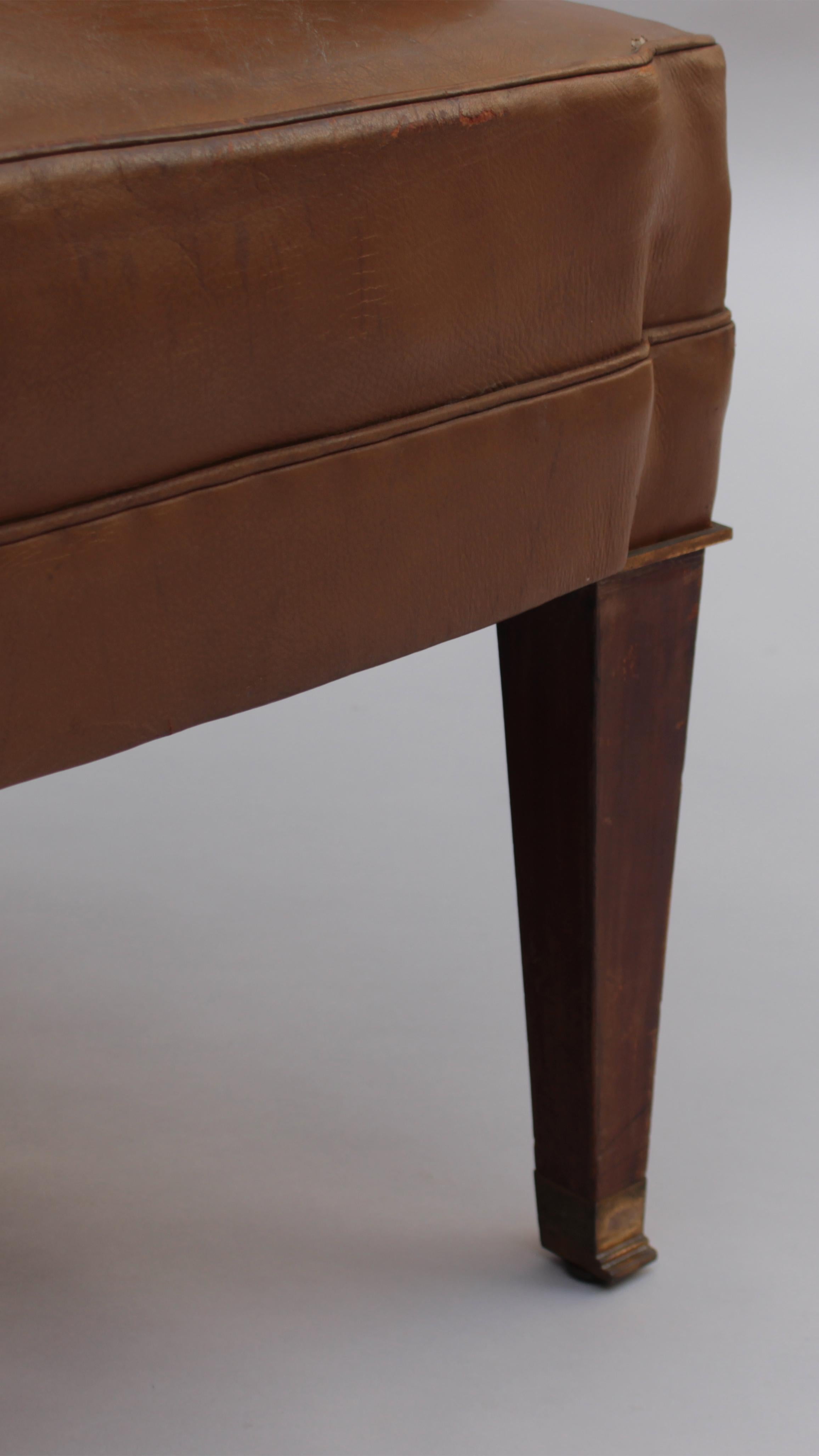 Fine French 1950s Mahogany and Leather Armchair by Jacques Quinet For Sale 1