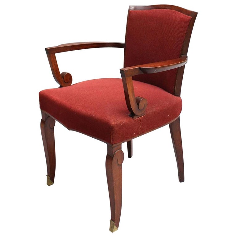 Fine French Art Deco Mahogany Armchair by Jules Leleu For Sale