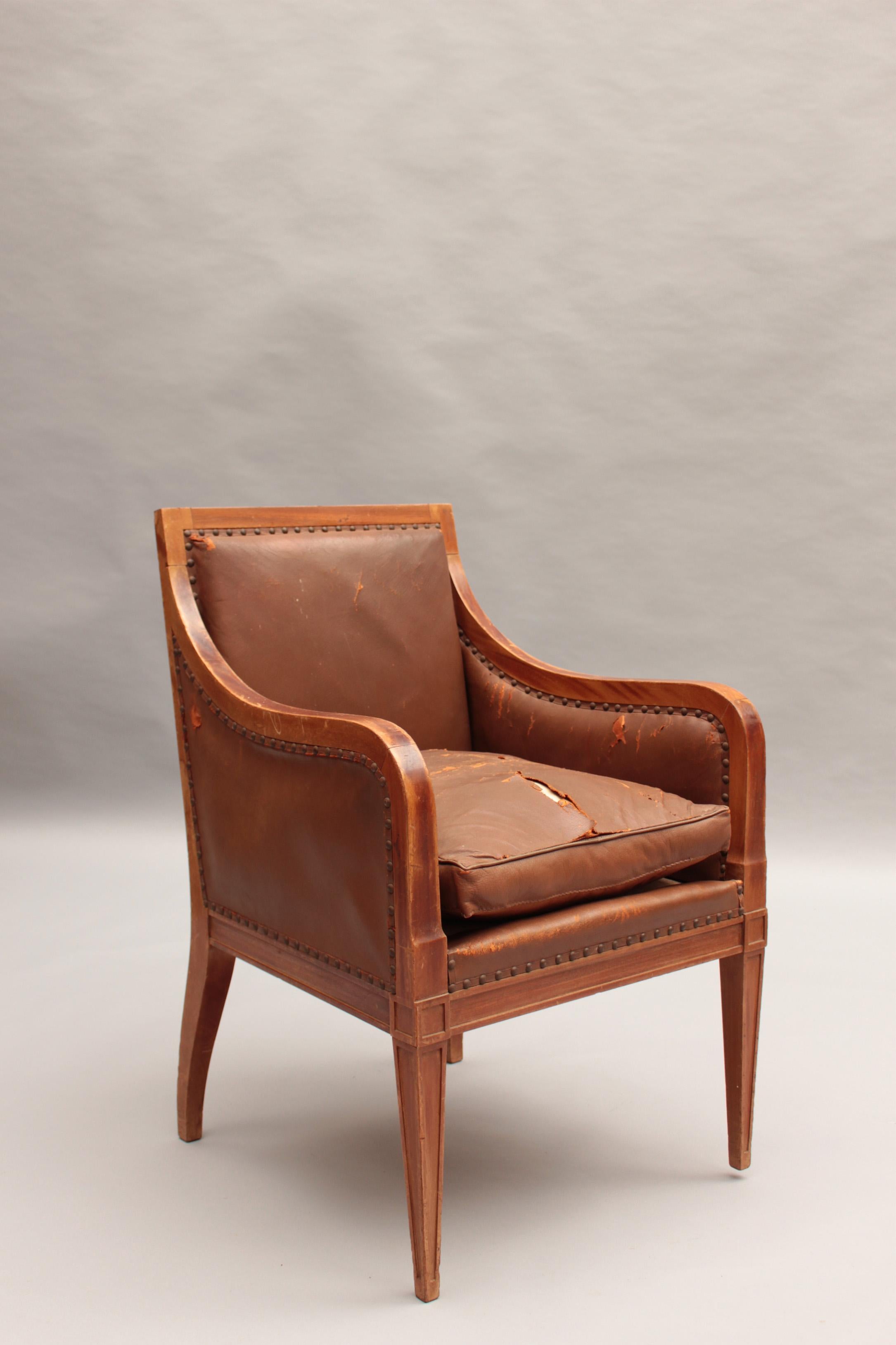 Feine Französisch Art Deco Mahagoni Schreibtischstuhl (Art déco) im Angebot