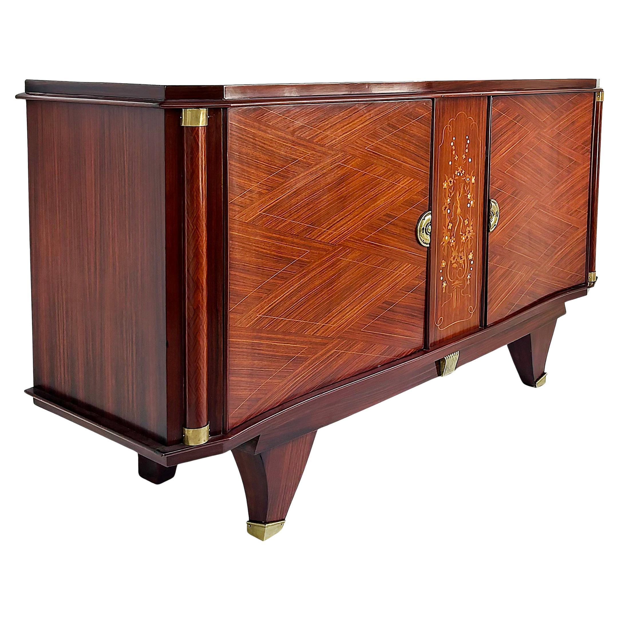 Fine French Art Deco Marquetry Inlay Cabinet, Jules Leleu Attributed