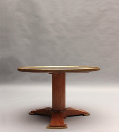 Fine French Art Deco Oak and Eglomise Mirror Gueridon by Leleu
