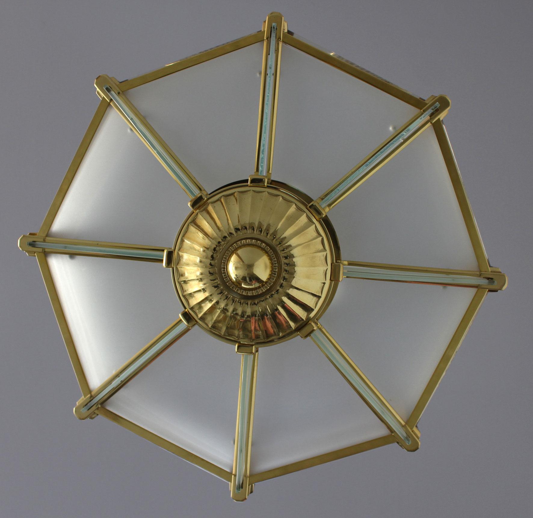 Fine French Art Deco Octagonal Bronze and Glass Chandelier by Petitot For Sale 3
