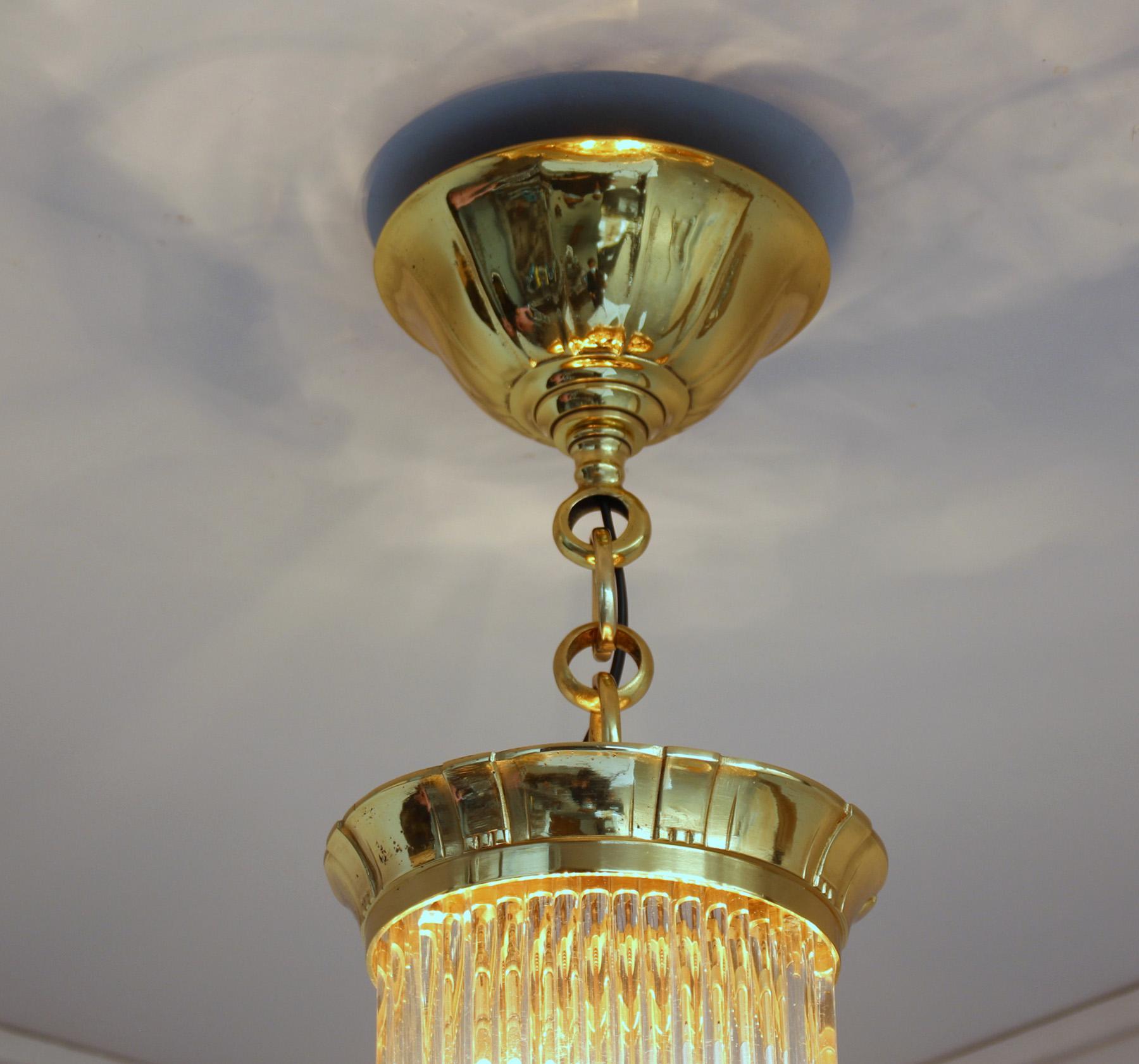 Fine French Art Deco Octagonal Bronze and Glass Chandelier by Petitot For Sale 5