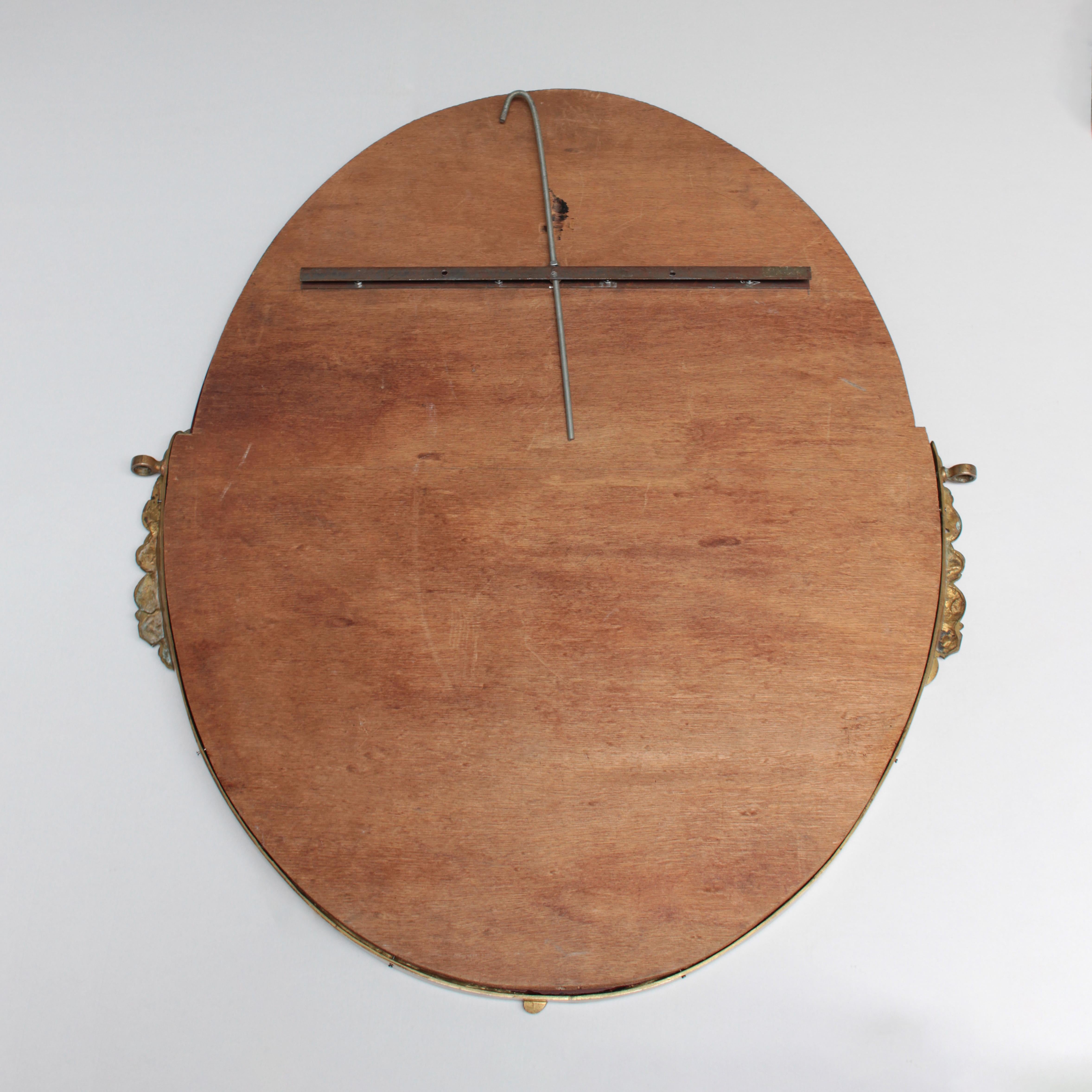 Fine French Art Deco Oval Mirror with a Solid Brass Frame For Sale 6