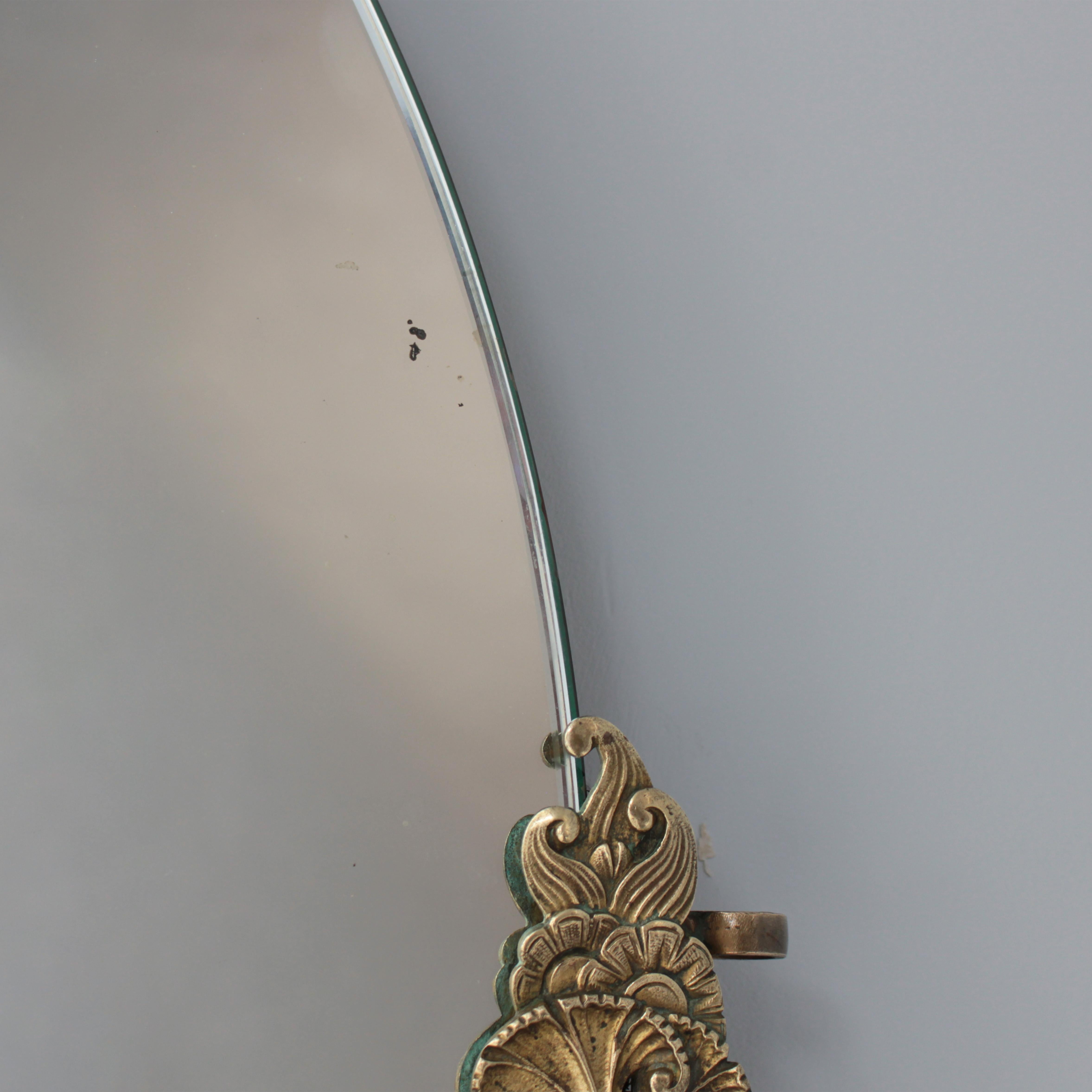 Fine French Art Deco Oval Mirror with a Solid Brass Frame For Sale 4