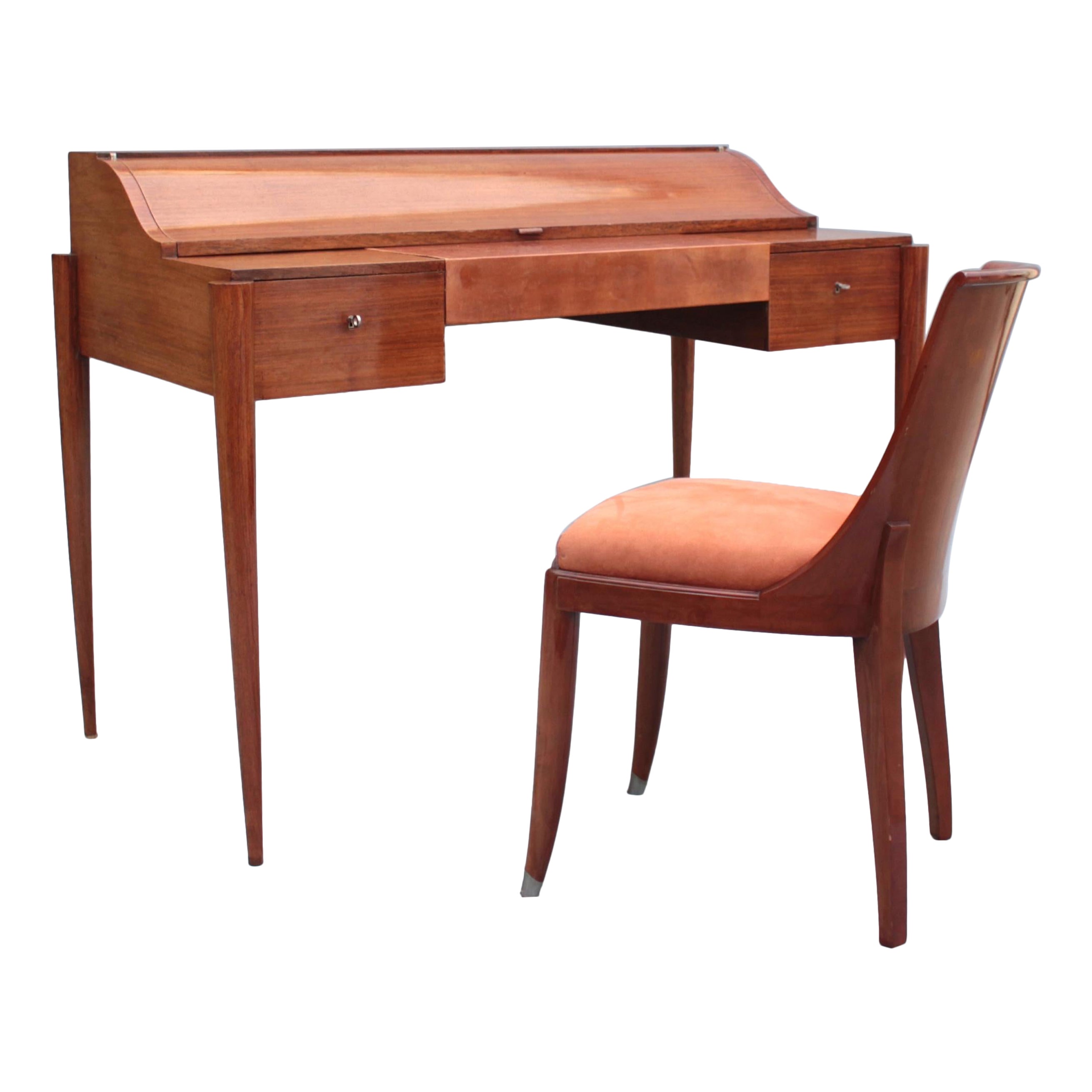 Fine French Art Deco Palisander Desk and Chair by Robert Bloch