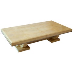 Fine French Art Deco Parchment and Brushed Nickel Low Table