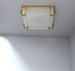 Fine French Art Deco Square Glass and Bronze Flush Mount by Jean Perzel