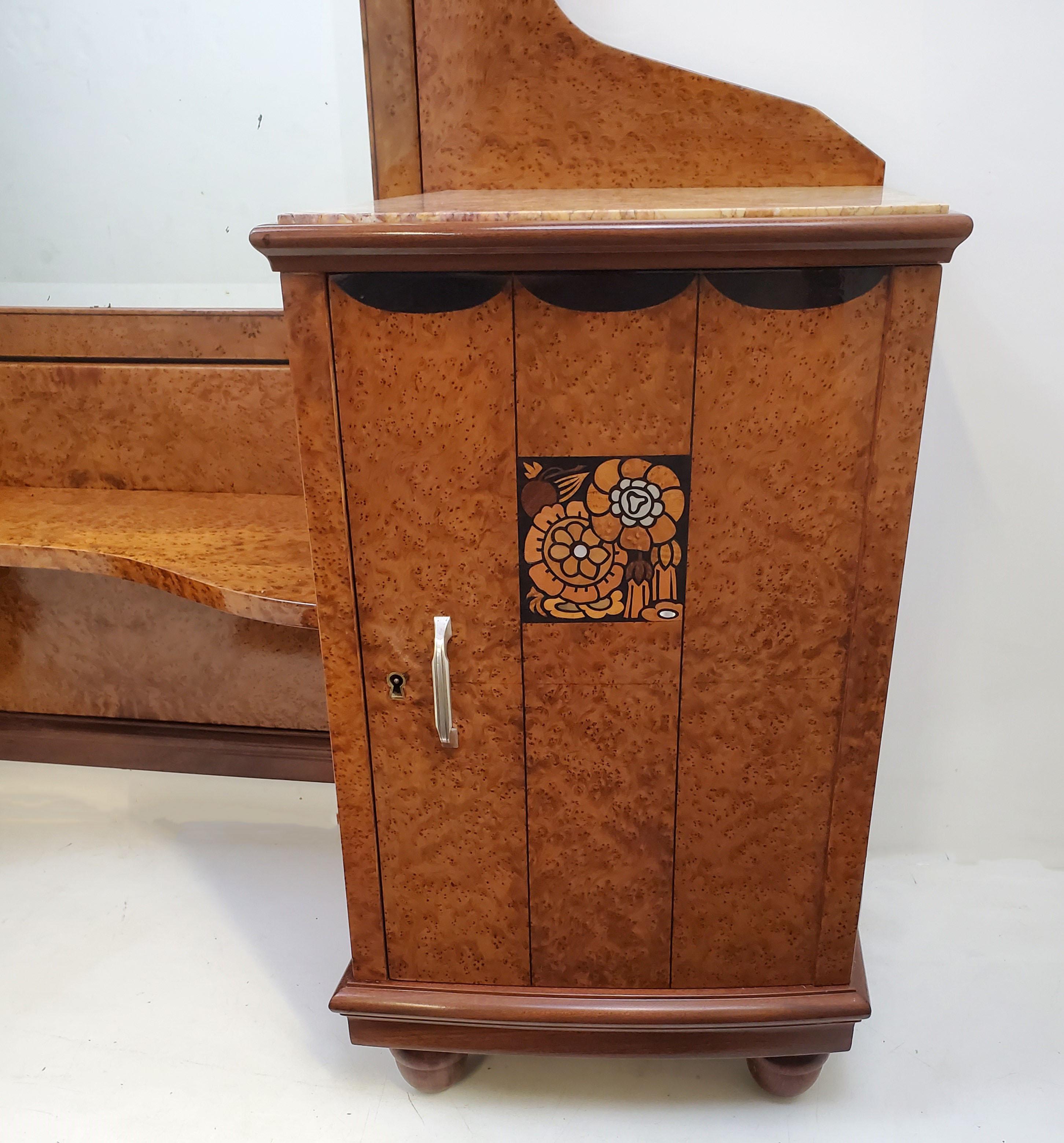 antique wooden vanity with mirror