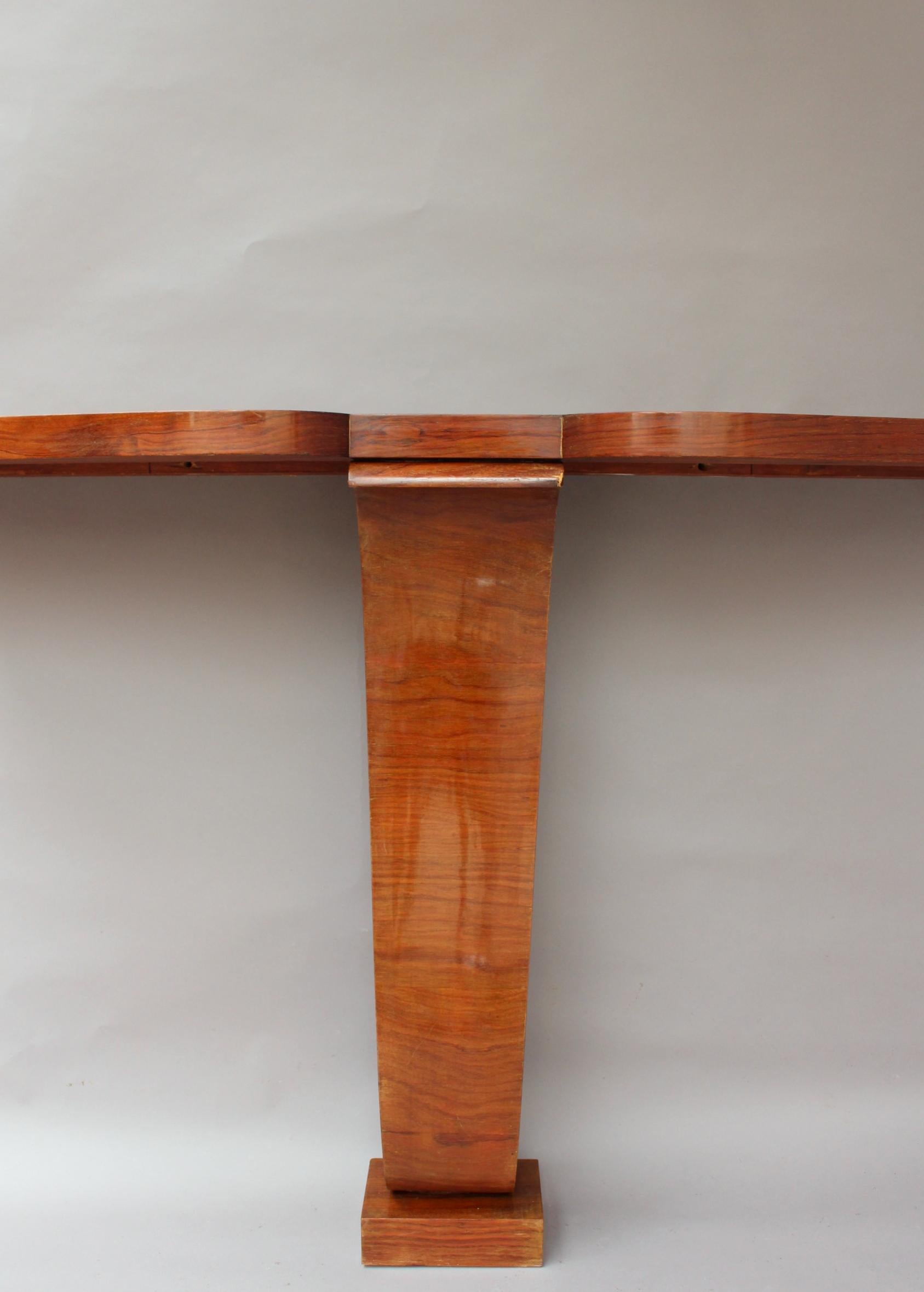 Fine French Art Deco Tulip Wood Console In Good Condition In Long Island City, NY
