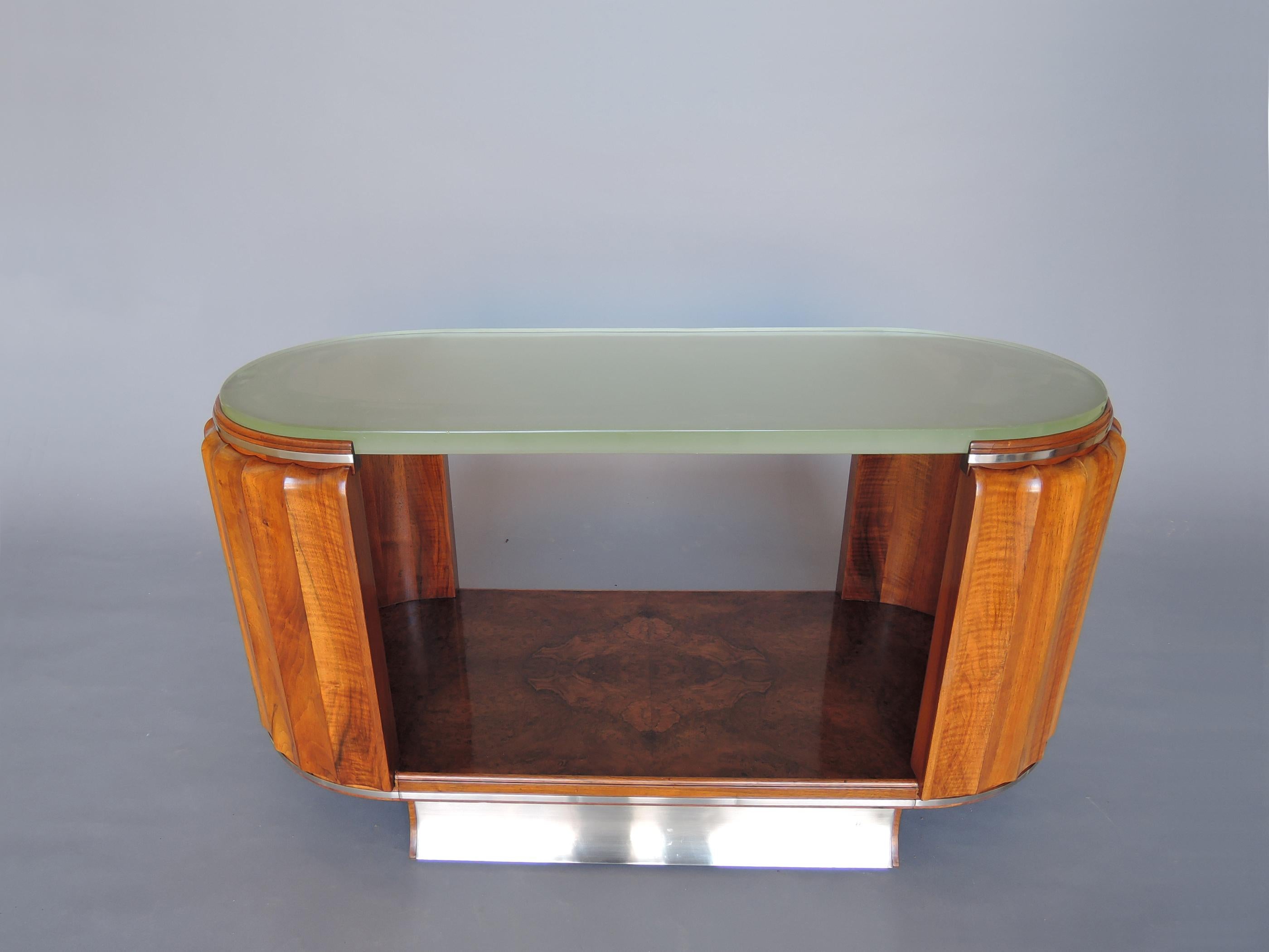 Glass Fine French Art Deco Two-Tier Coffee Table by Haentges For Sale