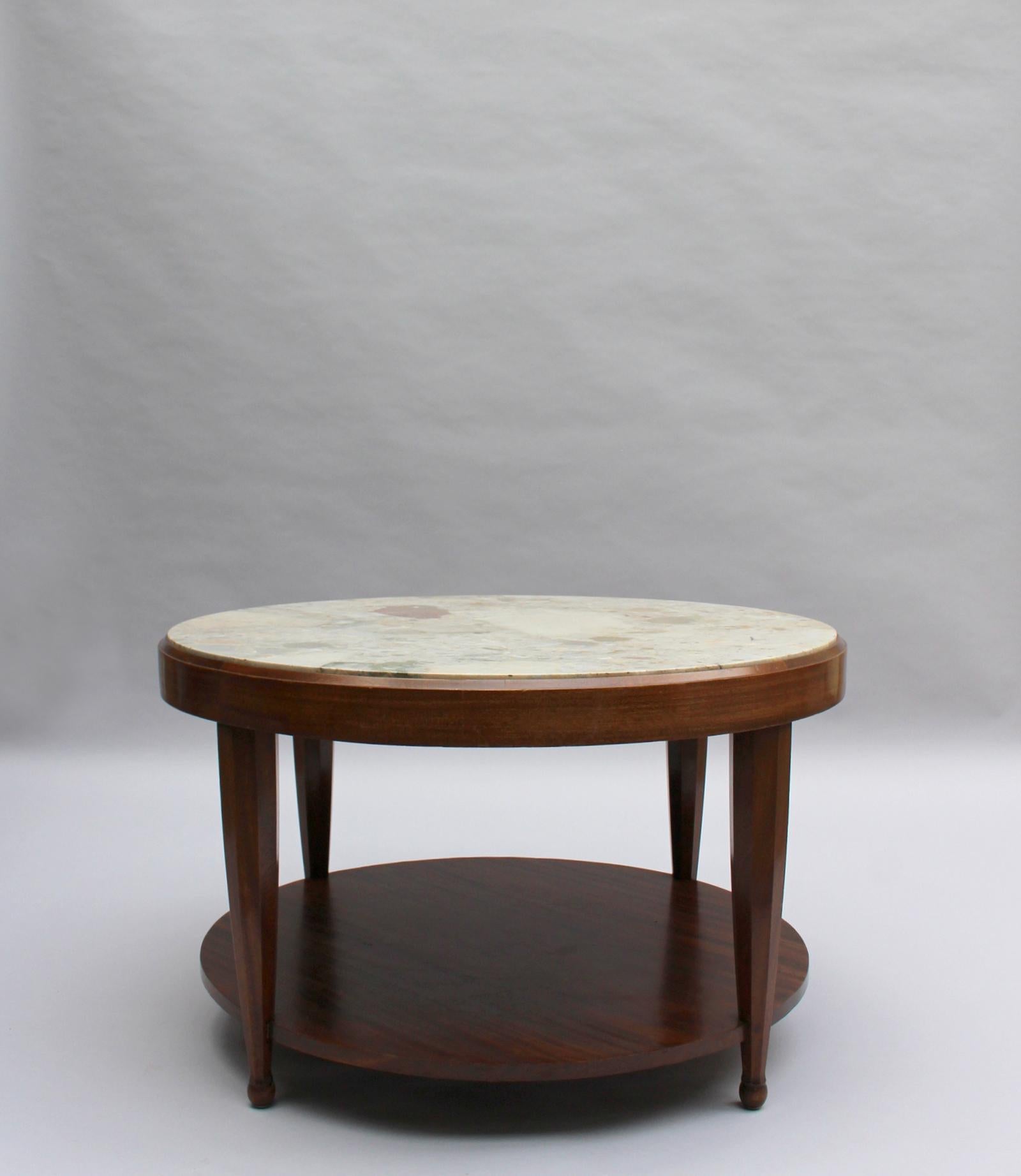 Mid-20th Century Fine French Art Deco Two-Tier Mahogany and Marble Gueridon For Sale