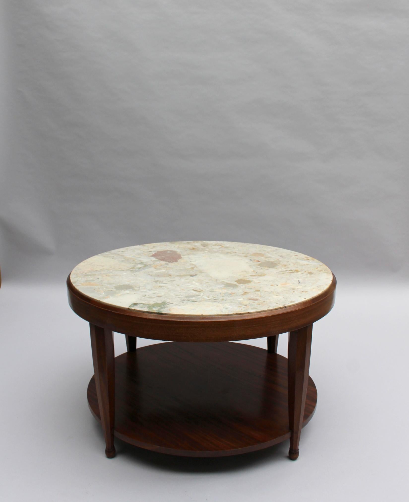 Fine French Art Deco Two-Tier Mahogany and Marble Gueridon For Sale 2