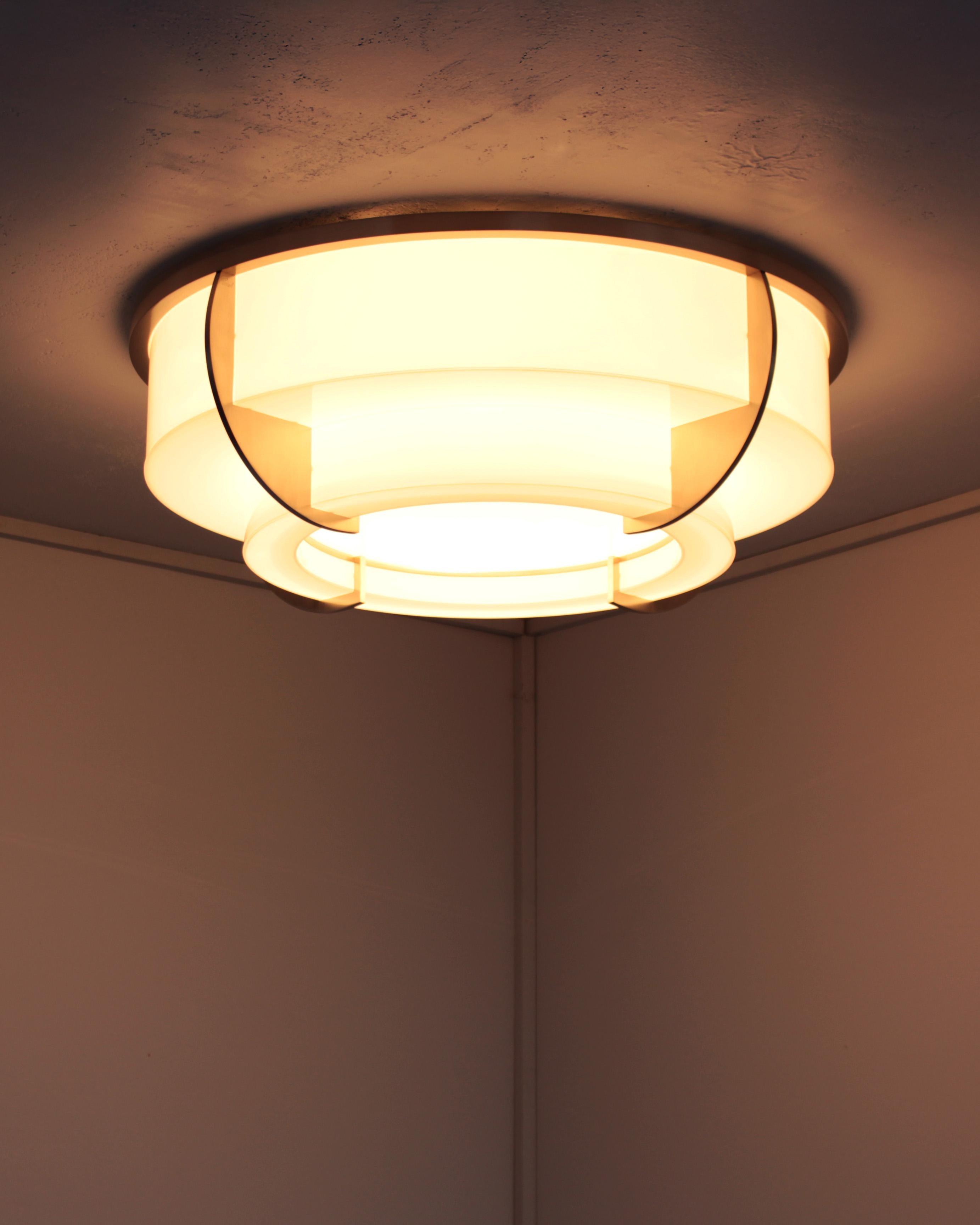 Late 20th Century Fine French Art Deco Two-Tiered Flush Mount by Jean Perzel For Sale