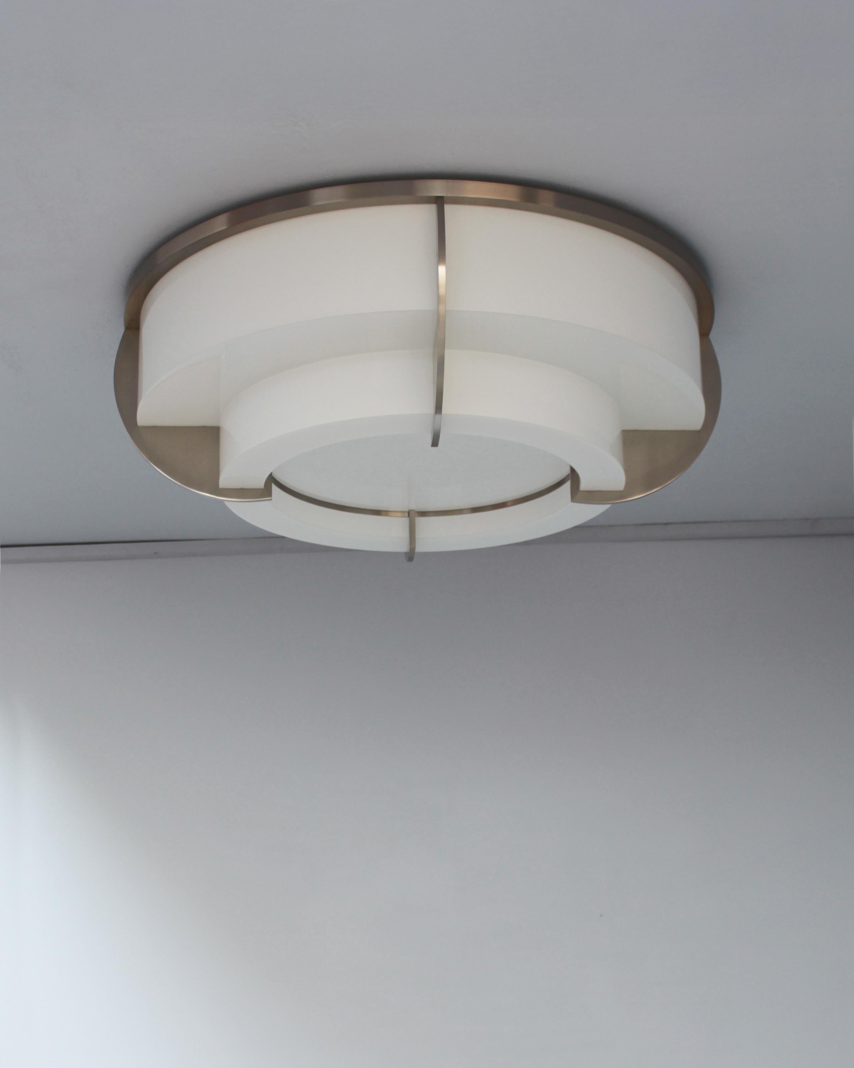 Glass Fine French Art Deco Two-Tiered Flush Mount by Jean Perzel For Sale