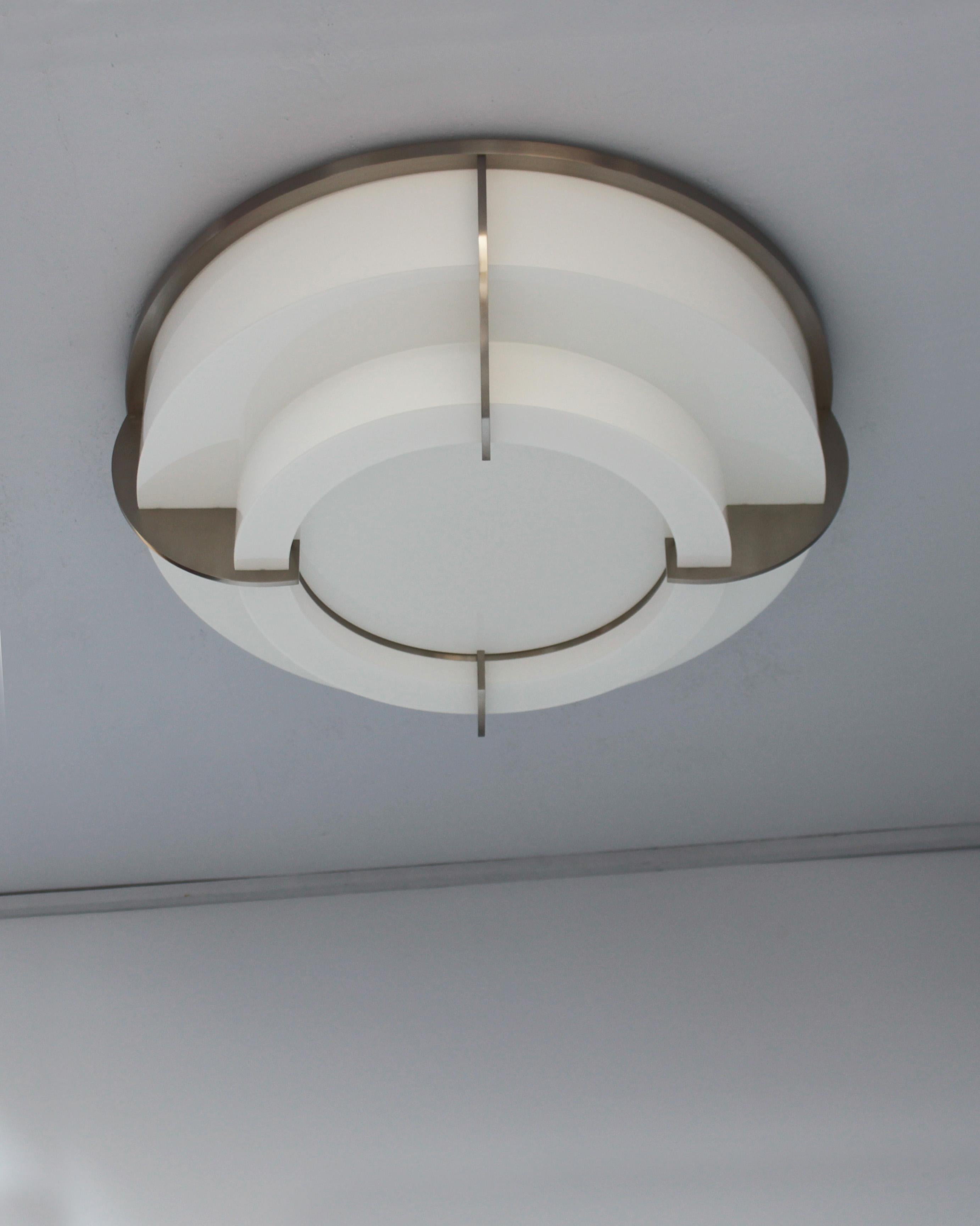 Fine French Art Deco Two-Tiered Flush Mount by Jean Perzel For Sale 2
