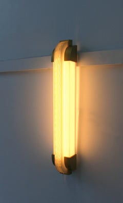 Fine French Art Deco Vertical Wall Light in Bronze and Glass by Jean Perzel