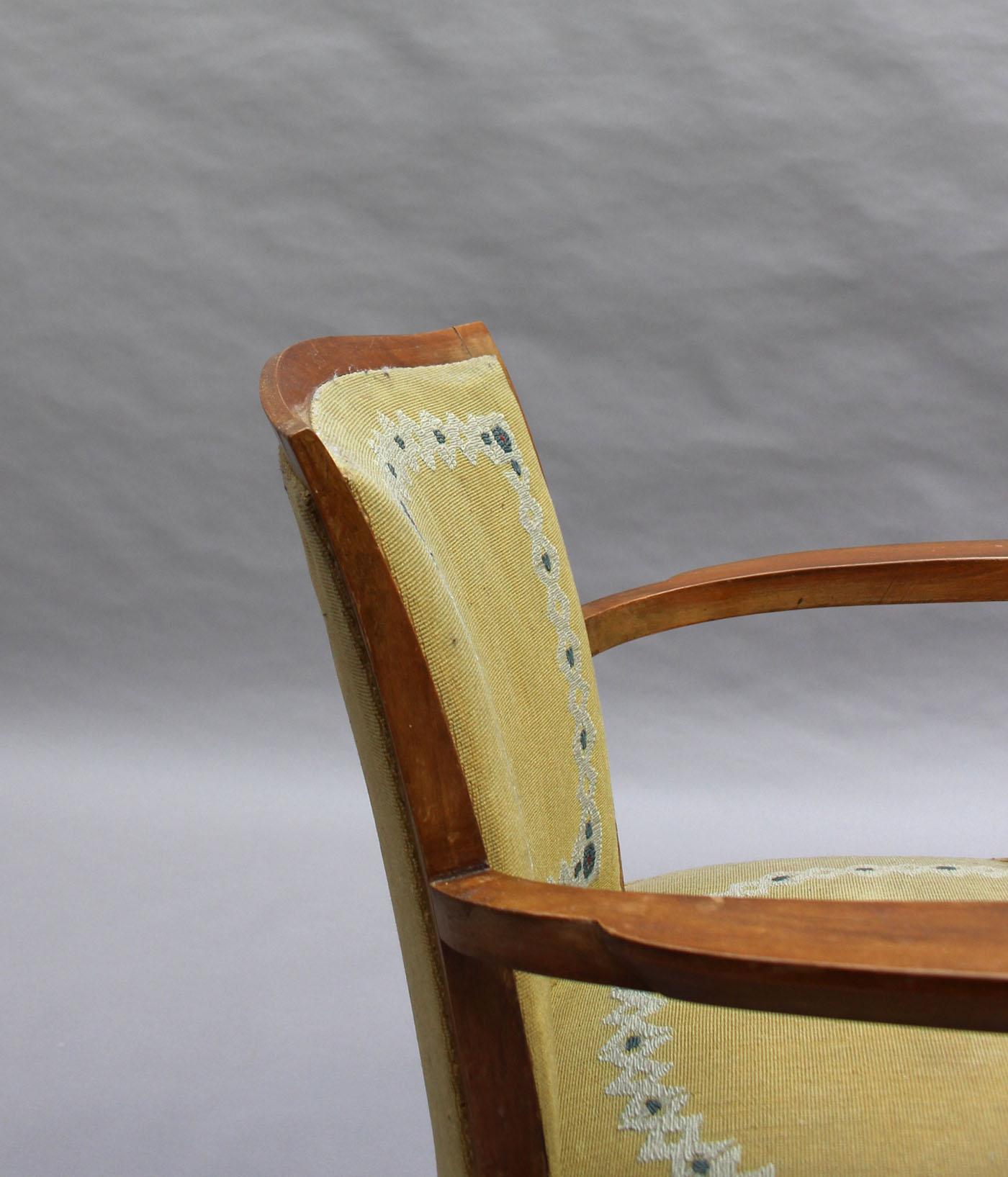 Fine French Art Deco Walnut Armchair by Jules Leleu For Sale 6
