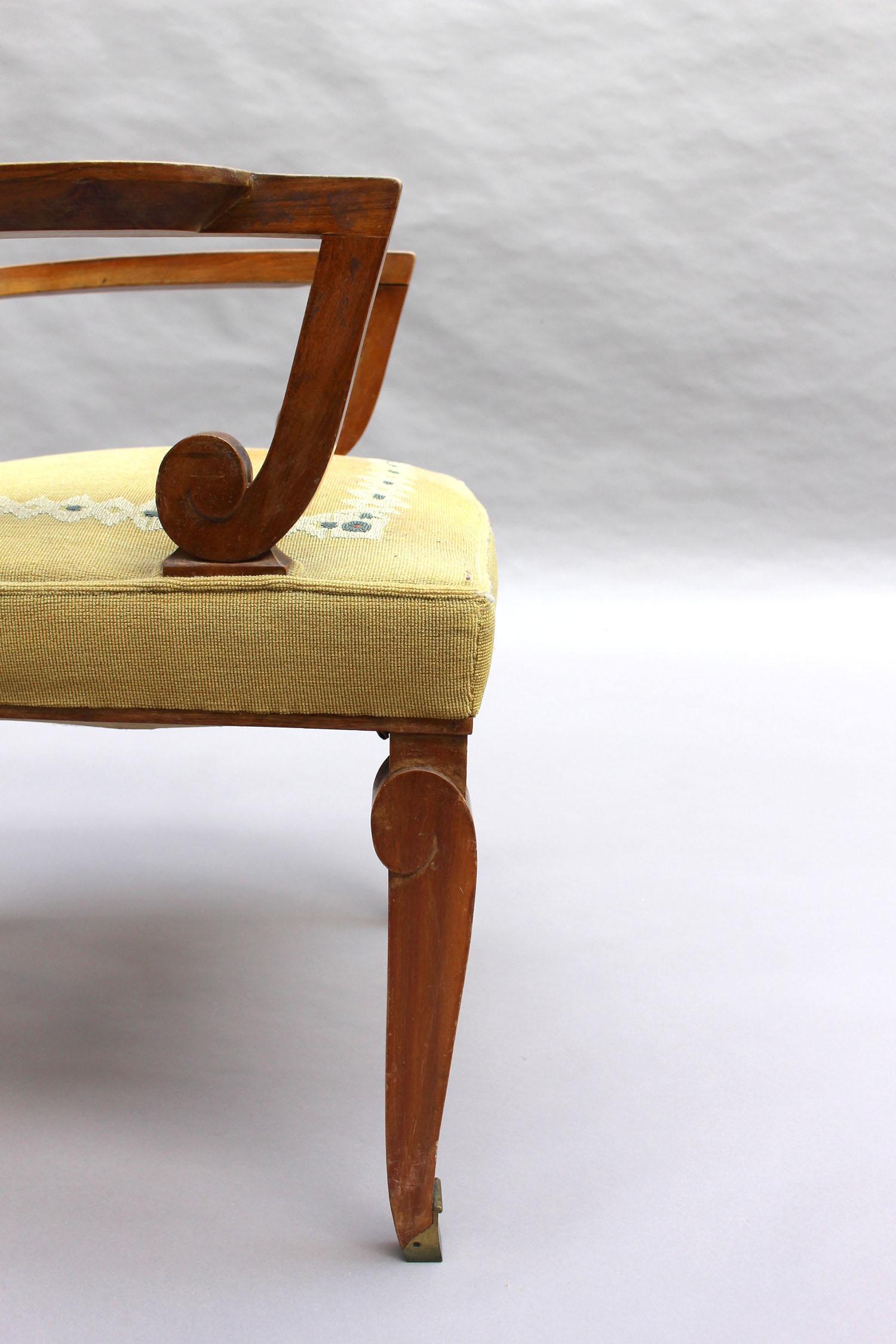Fine French Art Deco Walnut Armchair by Jules Leleu For Sale 7