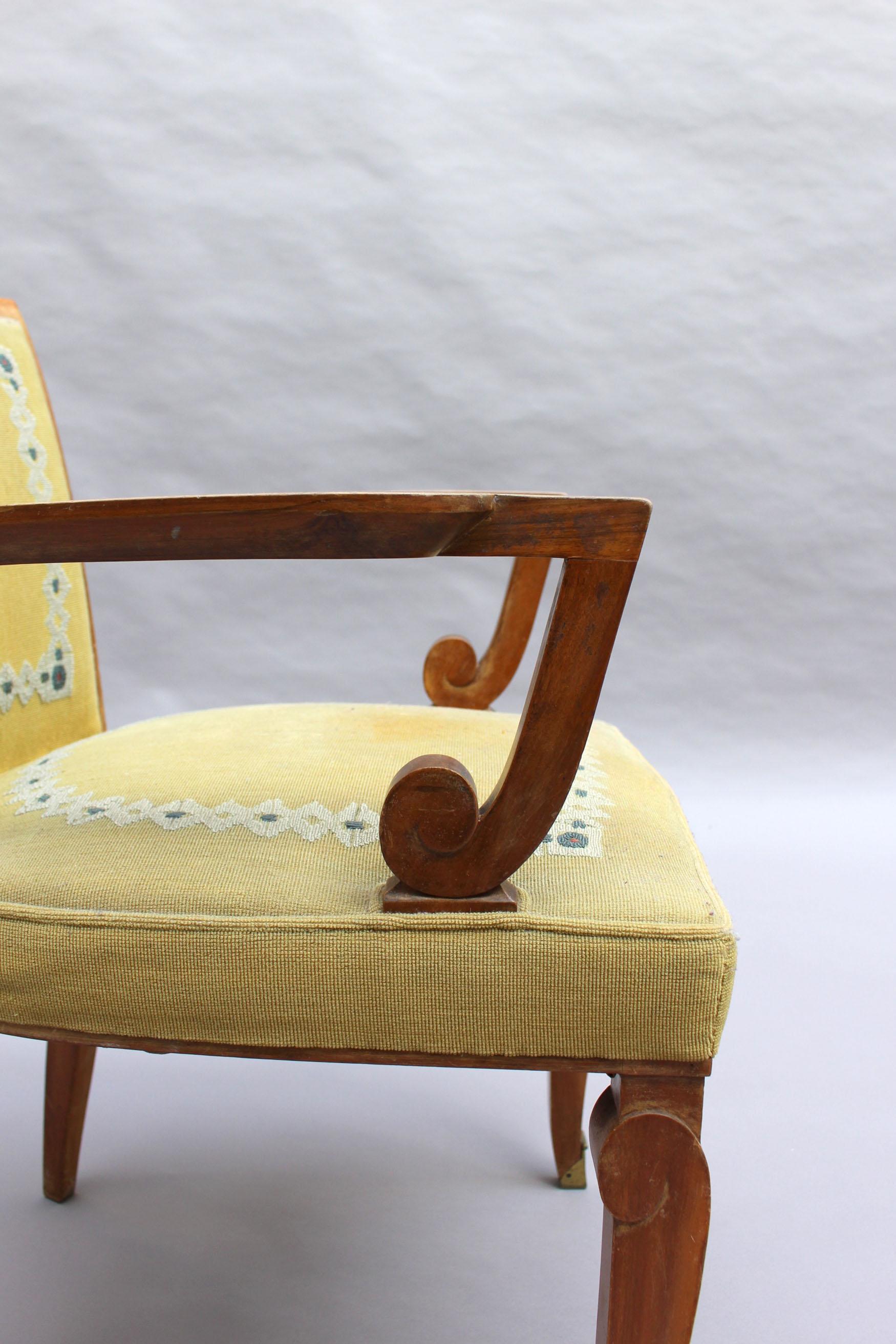 Fine French Art Deco Walnut Armchair by Jules Leleu For Sale 8