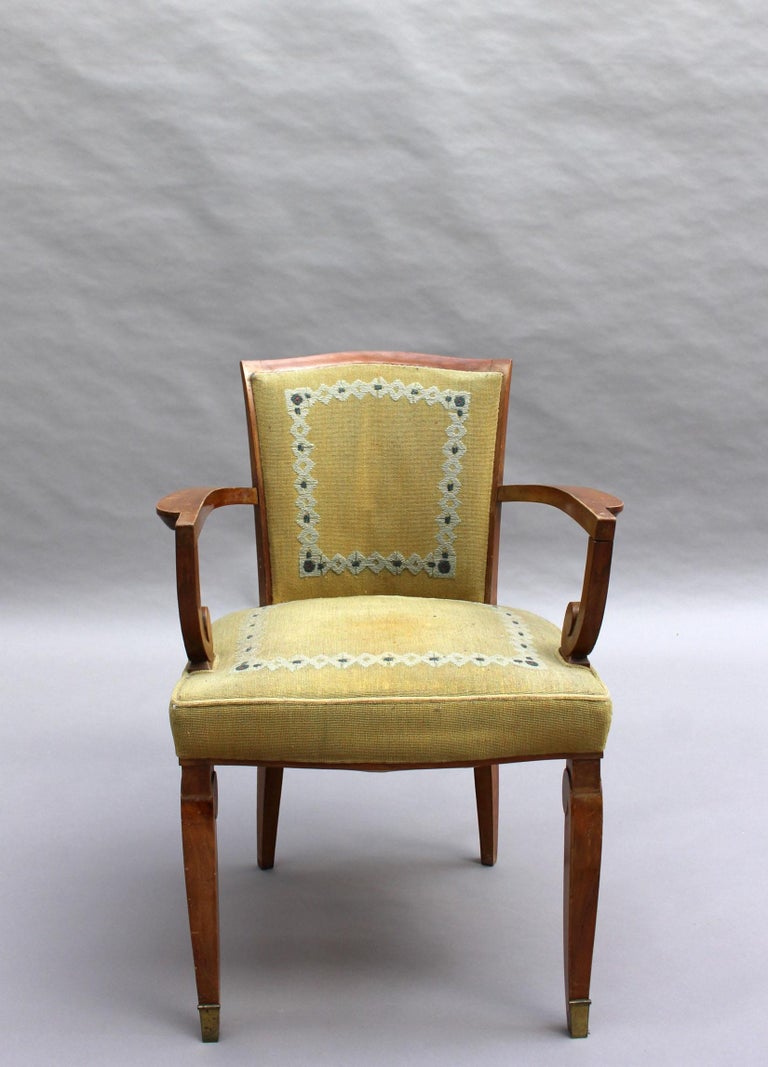 Fine French Art Deco Walnut Armchair by Jules Leleu In Good Condition For Sale In Long Island City, NY