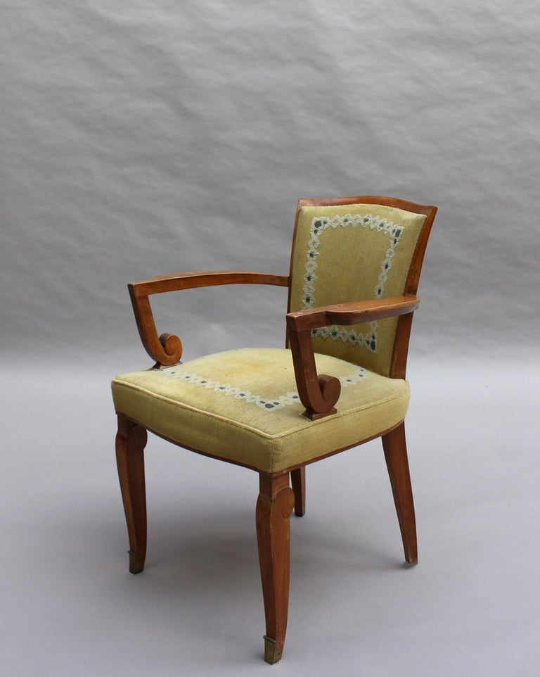 Mid-20th Century Fine French Art Deco Walnut Armchair by Jules Leleu For Sale