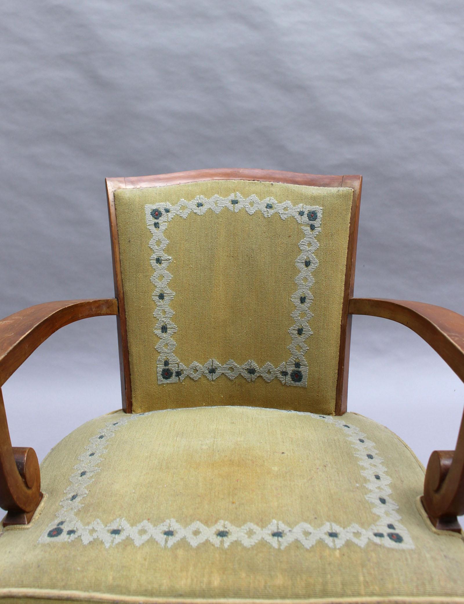 Fine French Art Deco Walnut Armchair by Jules Leleu For Sale 3