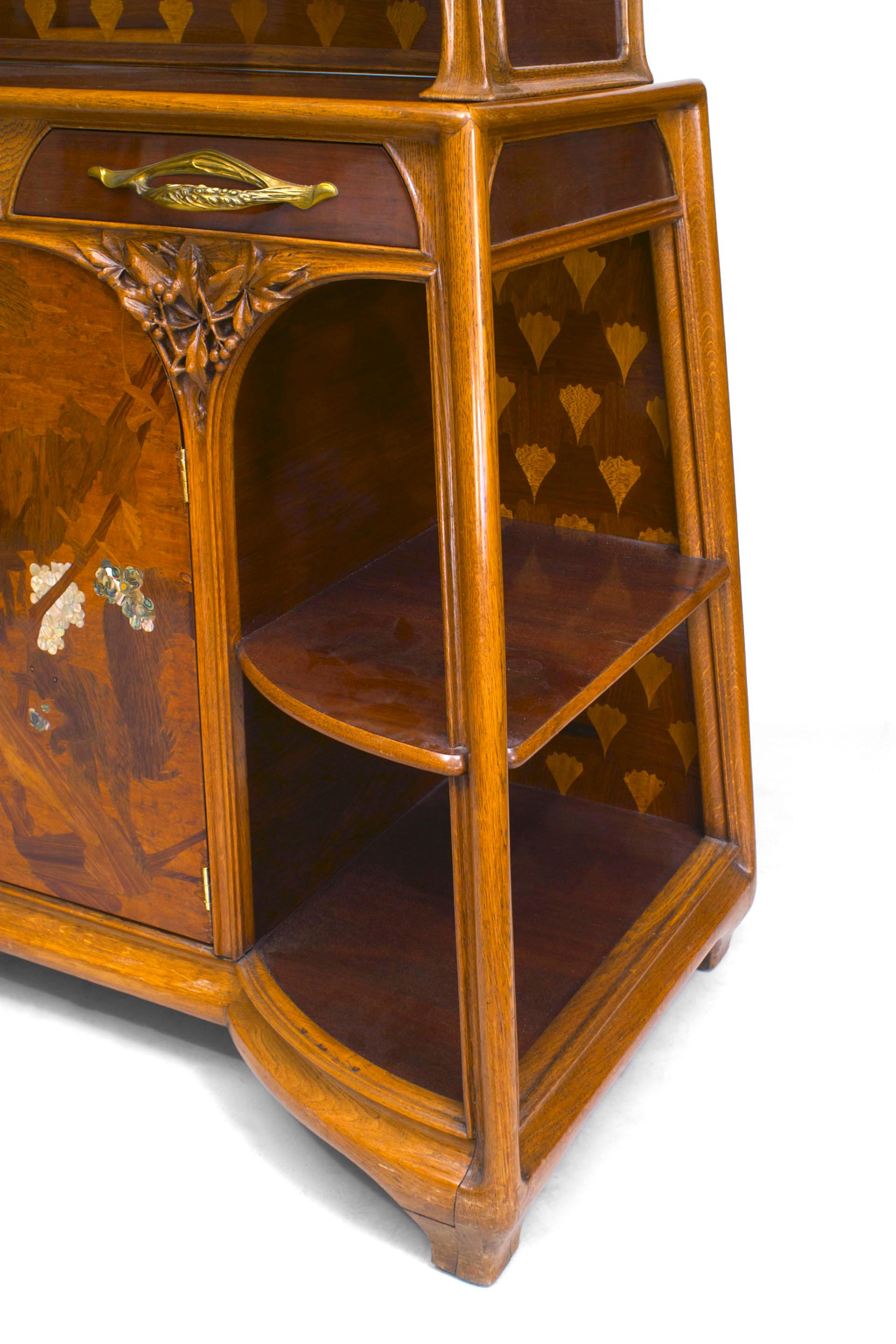 19th Century French Art Nouveau Mahogany and Walnut Cupboard For Sale