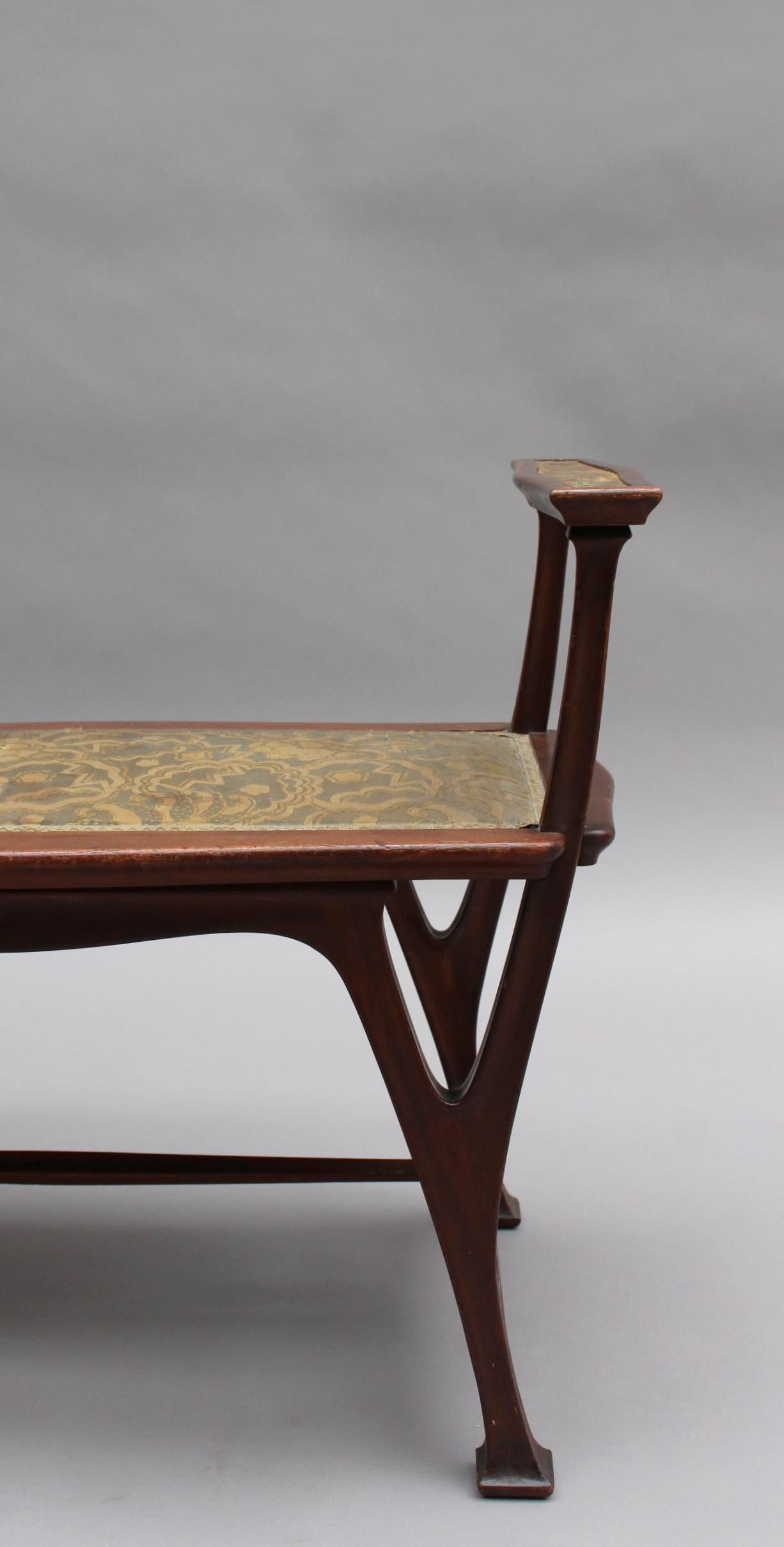 Fine French Art Nouveau Upholstered Mahogany Bench For Sale 4