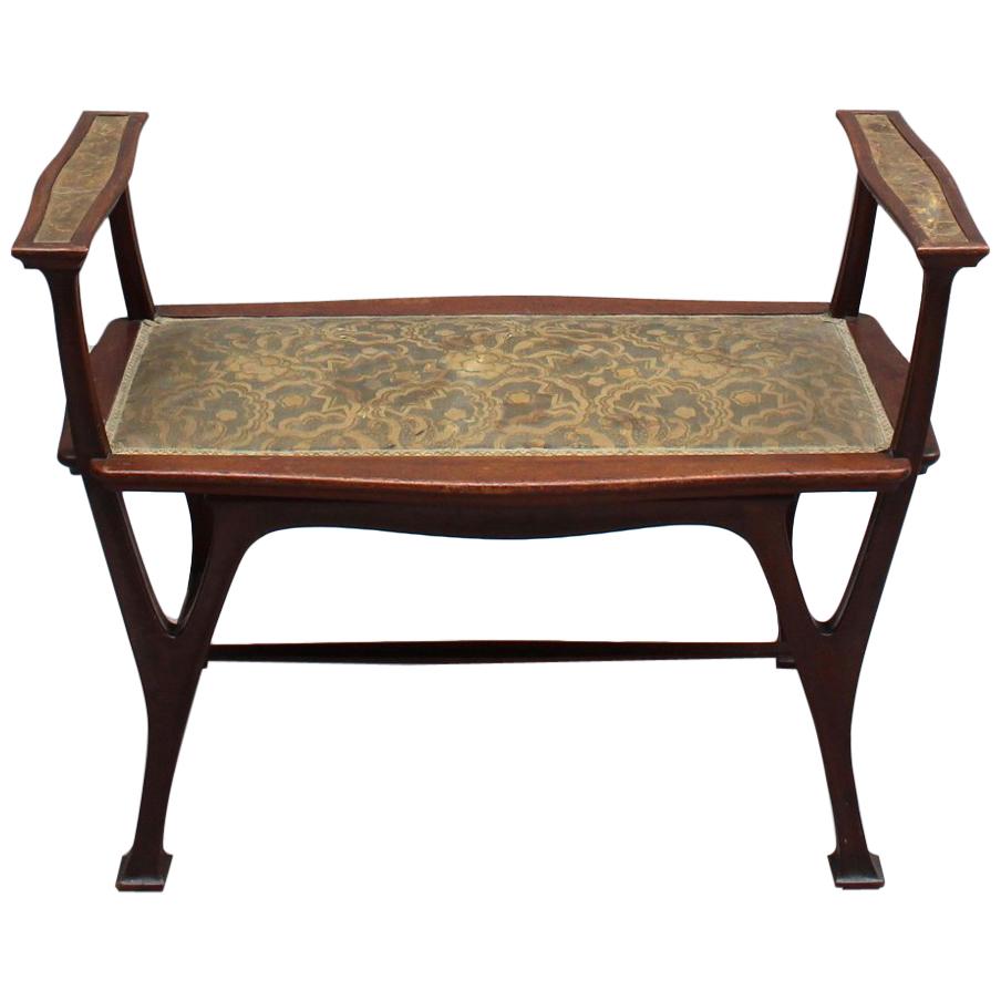 Fine French Art Nouveau Upholstered Mahogany Bench For Sale