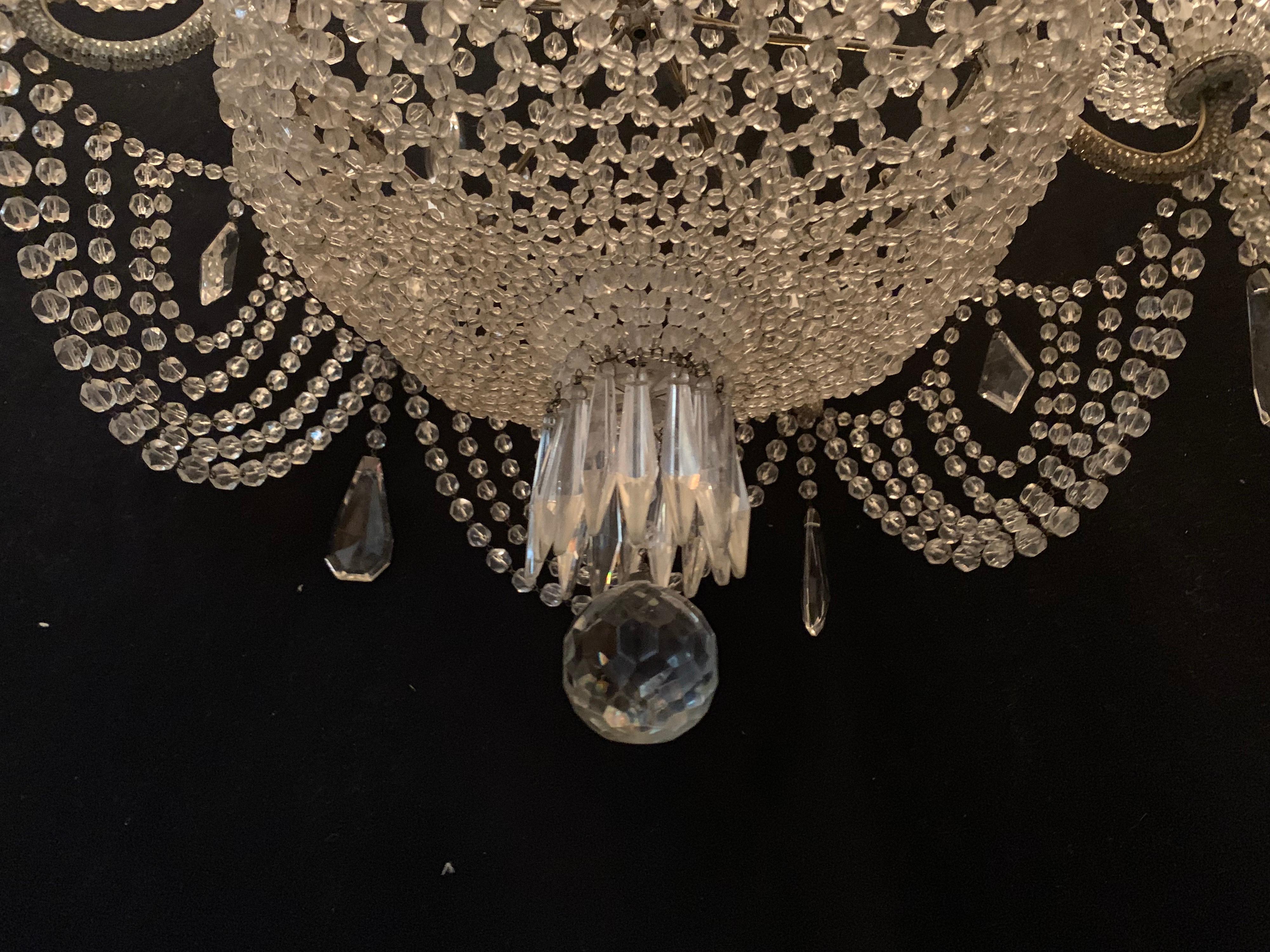 20th Century Fine French Beaded Crystal Basket Lattice Cascading Swag Large Chandelier For Sale
