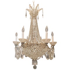 Fine French Beaded Crystal Basket Lattice Cascading Swag Large Chandelier