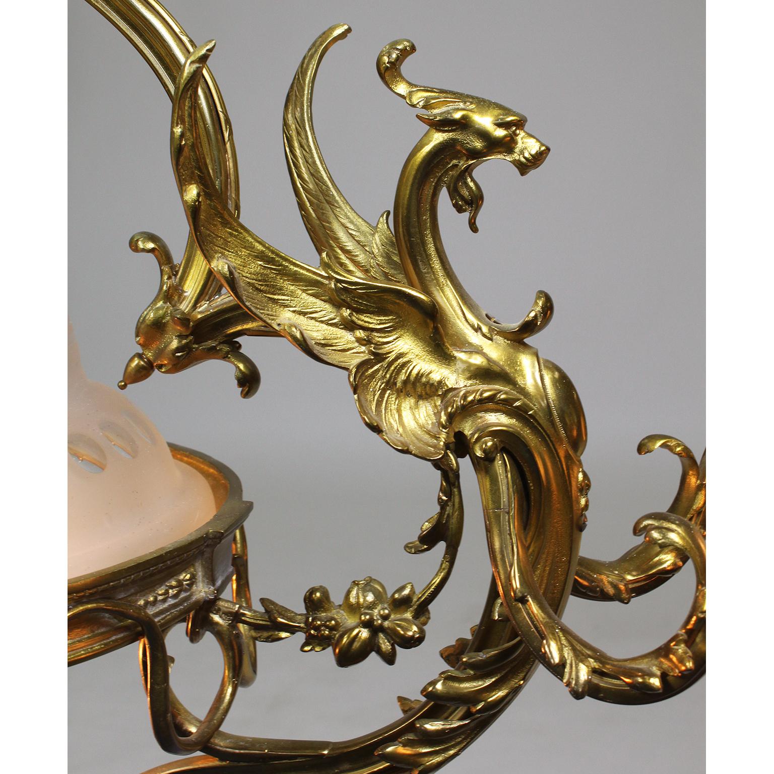 Blown Glass Fine French Belle Époque early 20th Century Neoclassical Style Dragon Chandelier For Sale