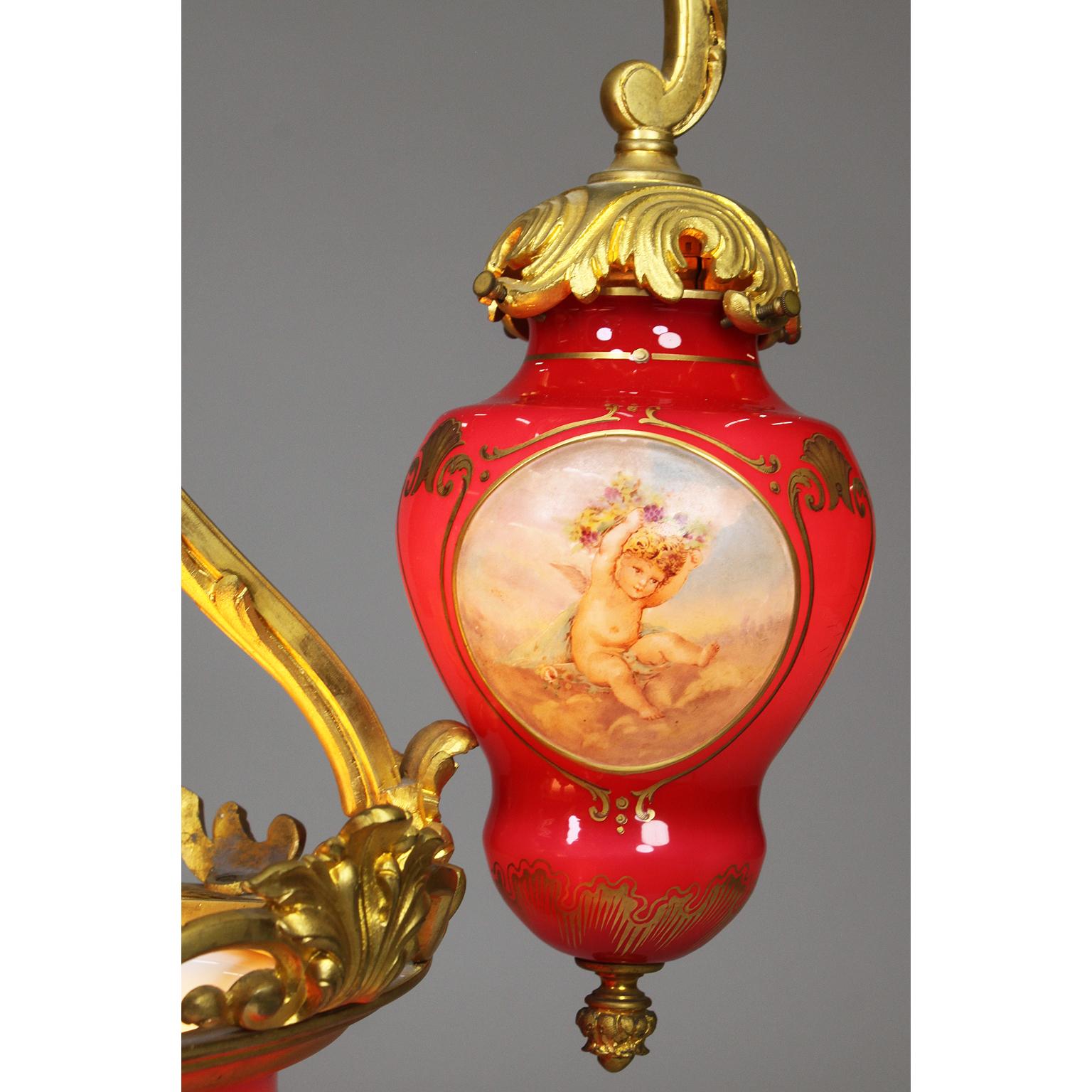 Fine French Belle Époque Baccarat Opaline Glass & Gilt-Bronze Cherub Chandelier 9