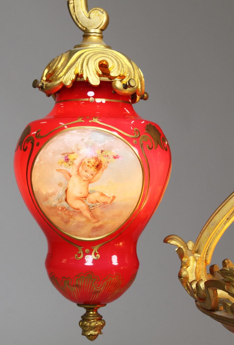 Fine French Belle Époque Baccarat Opaline Glass & Gilt-Bronze Cherub Chandelier 10