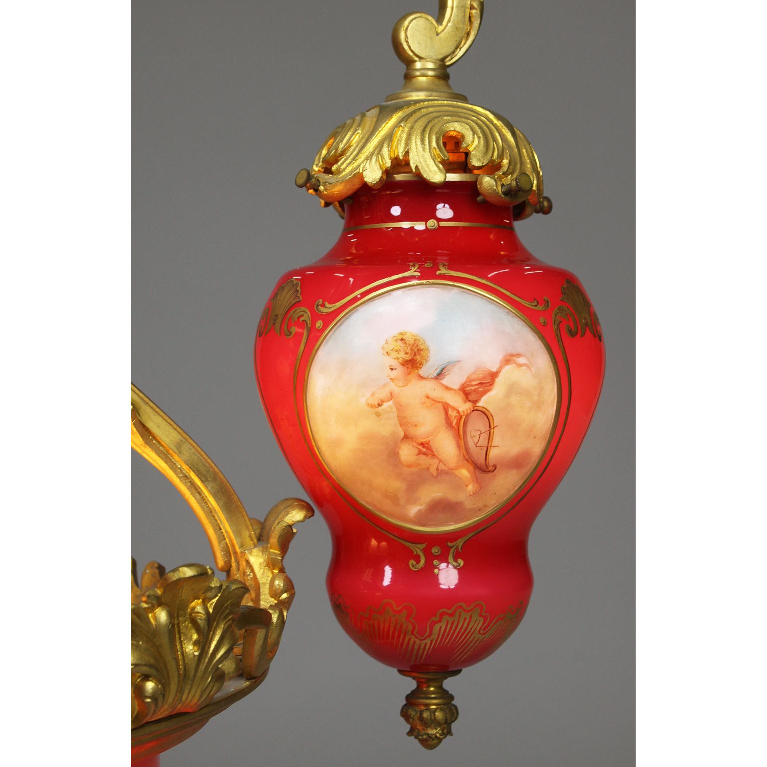 Fine French Belle Époque Baccarat Opaline Glass & Gilt-Bronze Cherub Chandelier 13